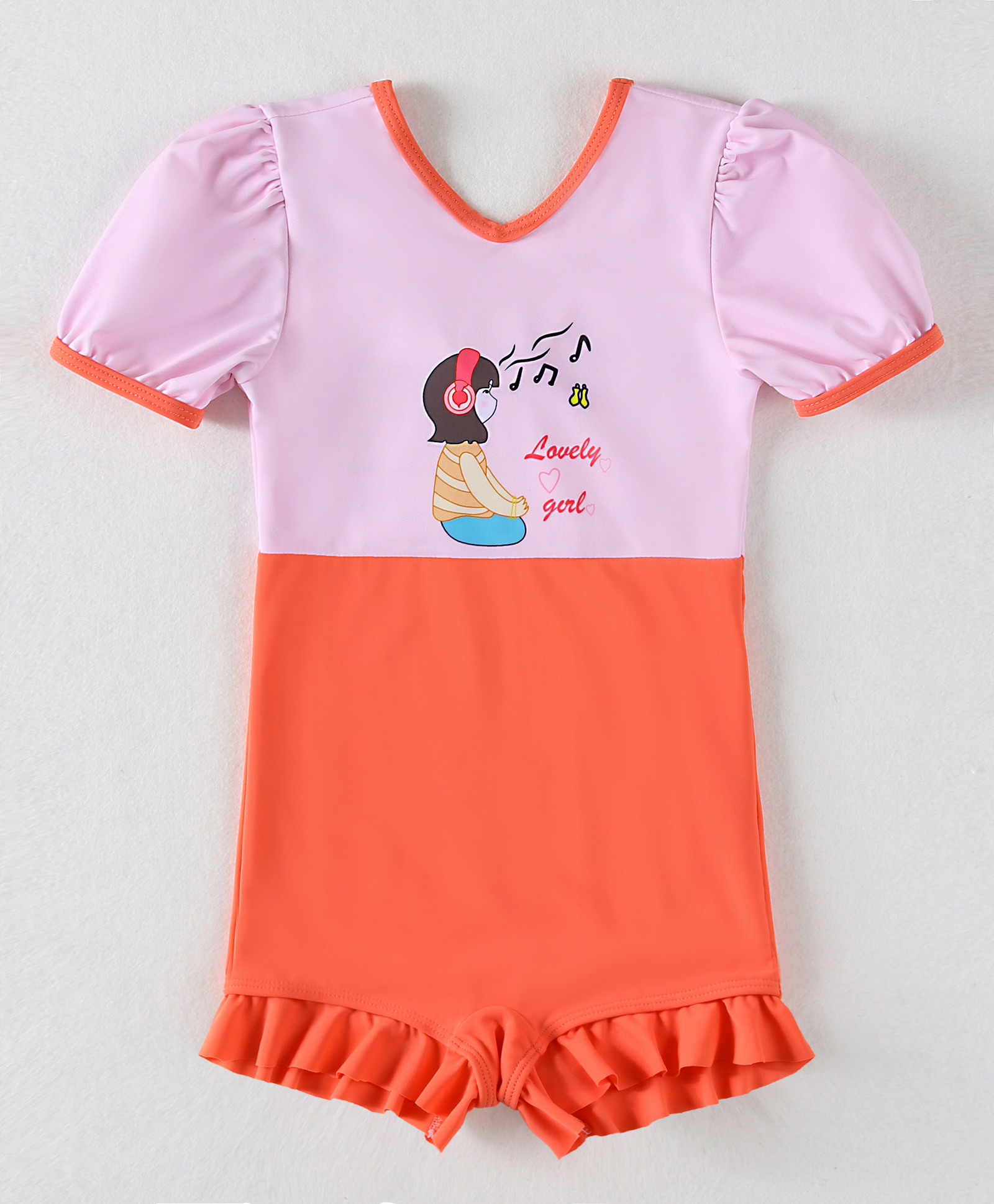 Mark & Mia Half Sleeves V Cut Swimsuit With Girl Print - Peach-picture-11