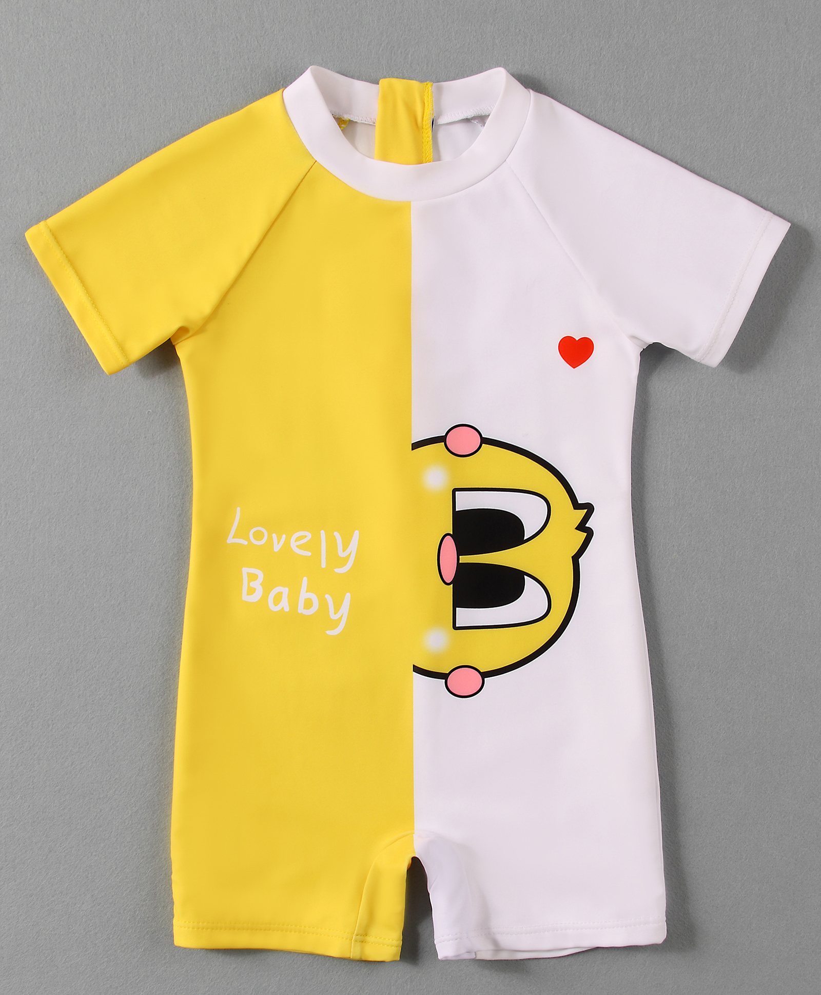 Mark & Mia Half Raglan Sleeves Color Black Half N Half Designed Legged Swimsuit with Duck Print - Yellow-picture-12