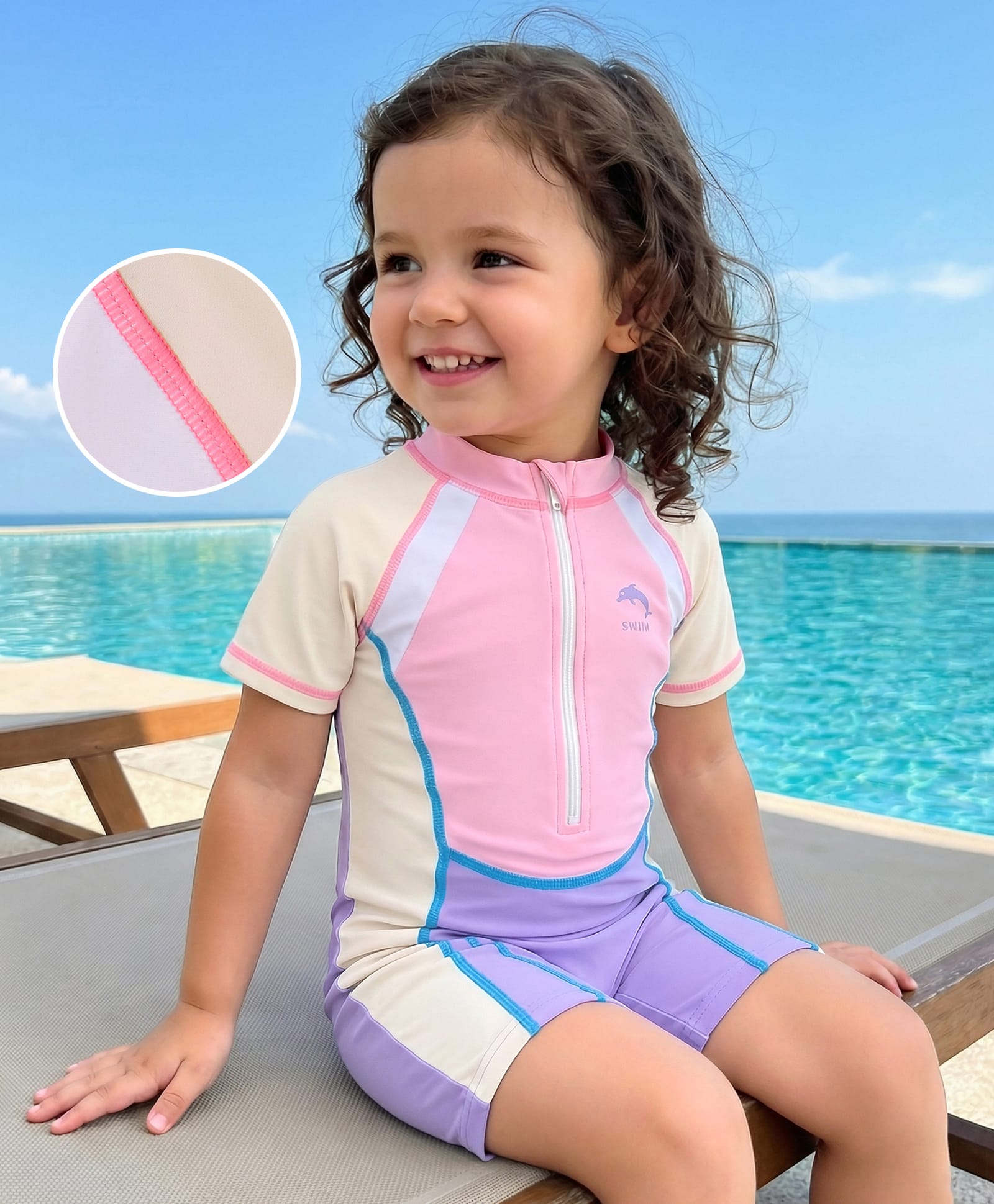 Mark & Mia Half Raglan Sleeves Legged Swimsuit With Color Block Design - Pink
