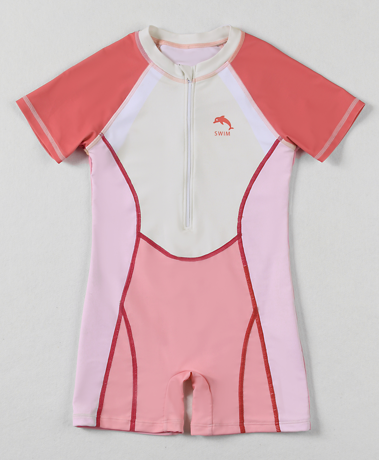 Mark & Mia Half Raglan Sleeves Legged Swimsuit With Color Block Design - White-image-44