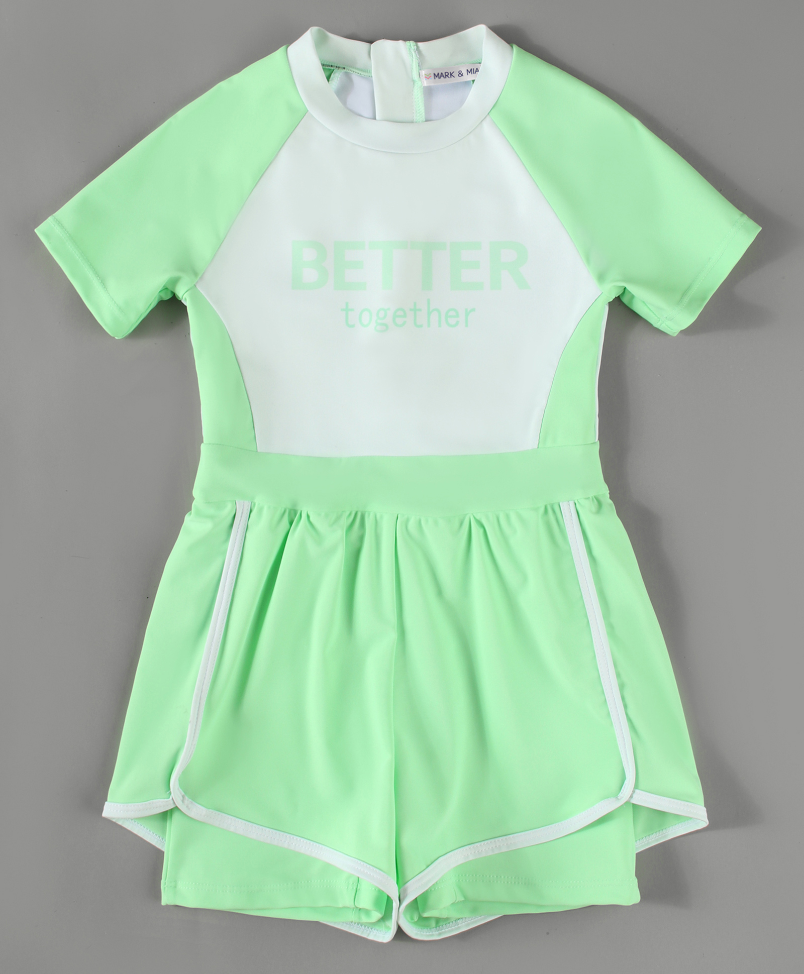 Mark & Mia Half Raglan Sleeves Flared Legged Swimsuit With Color Block Design - Light Green-image-49