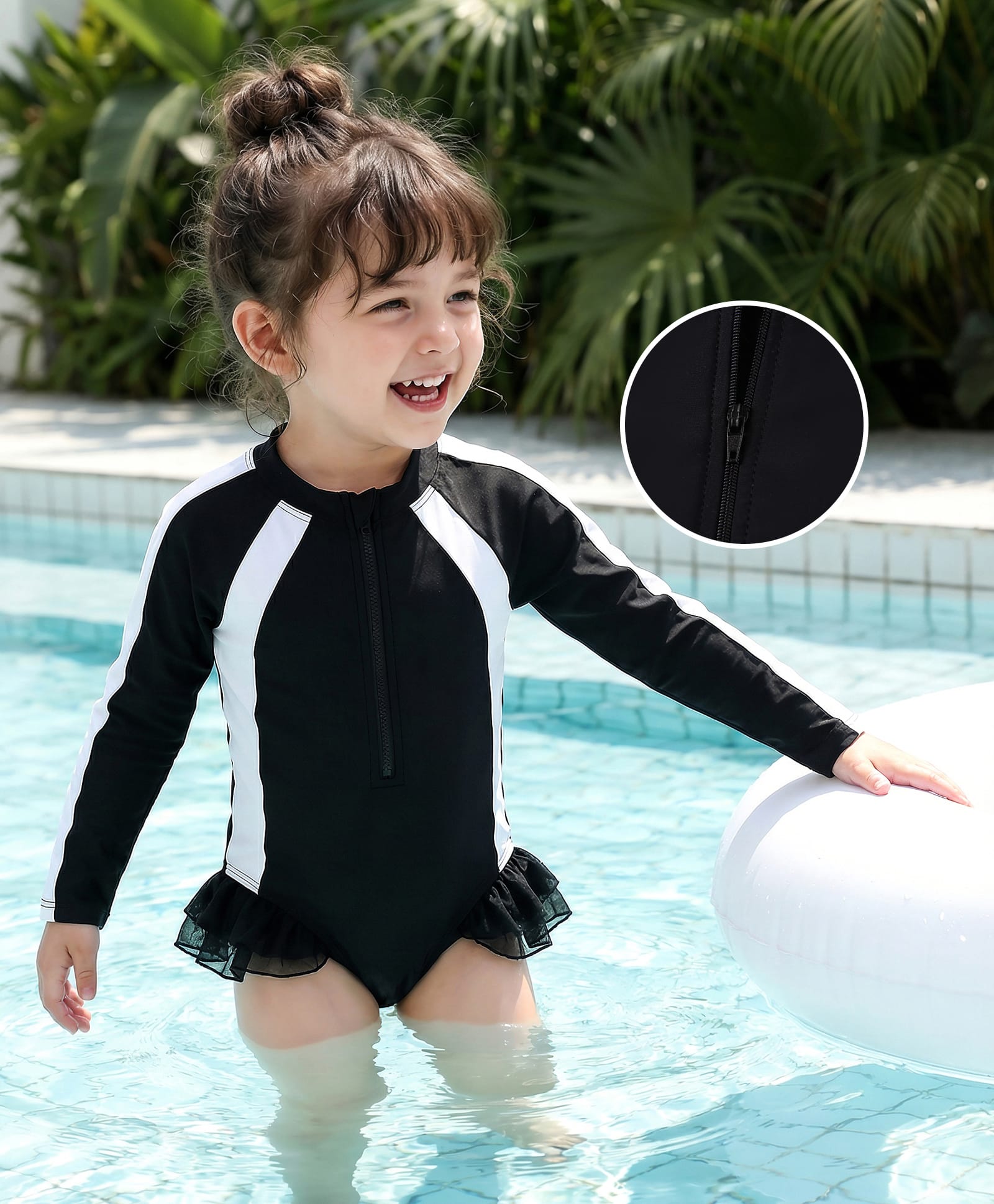 Mark & Mia Full Raglan Sleeves V Cut Swimsuit - Black-image-22