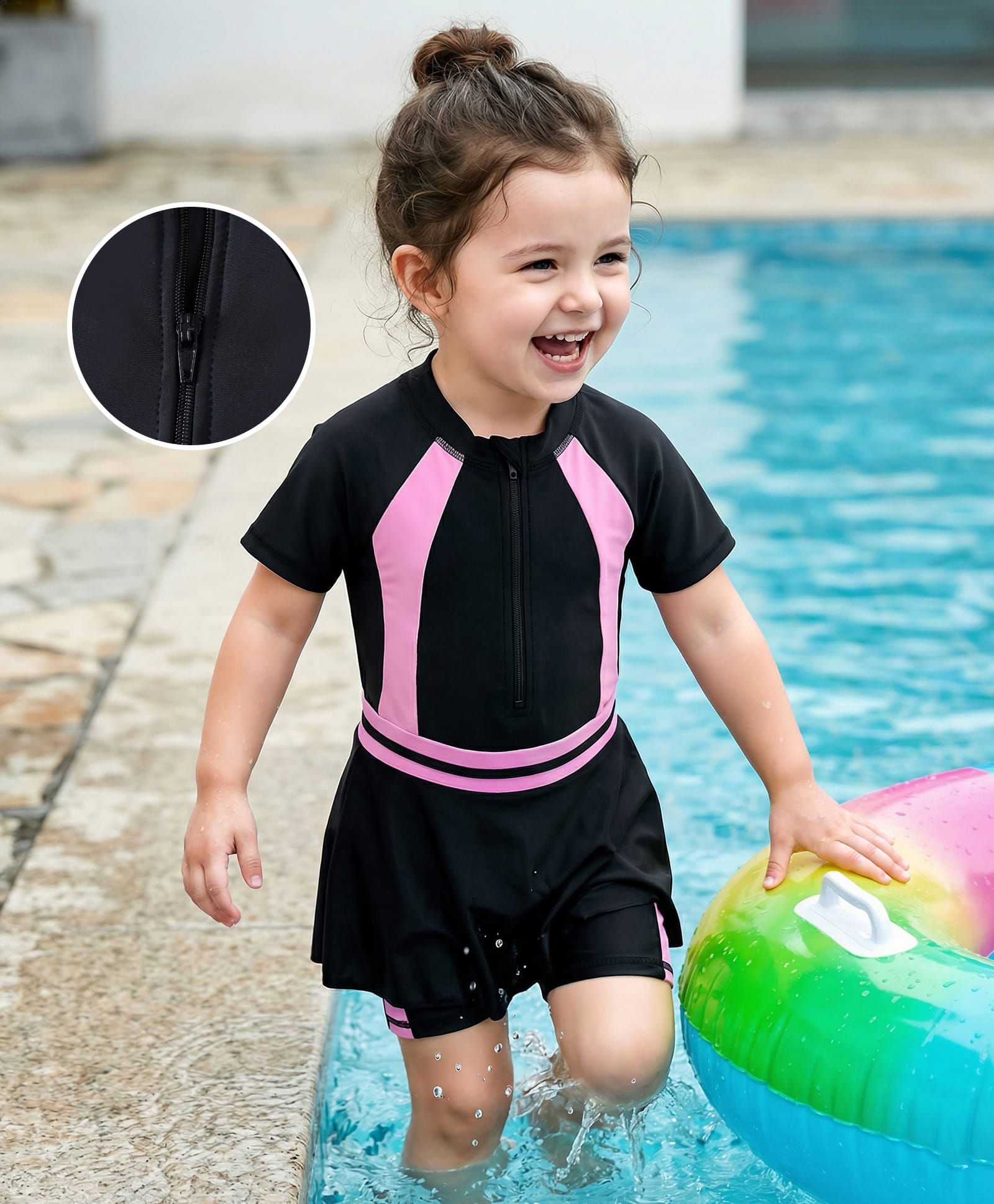 Mark & Mia Half Sleeves Legged Swimsuit with Skirt - Black