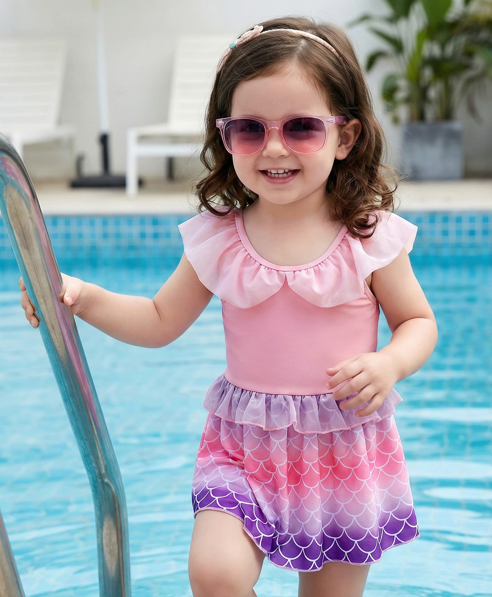 Babyhug Frill Sleeves Printed Frock Swimsuit - Pink-image-28