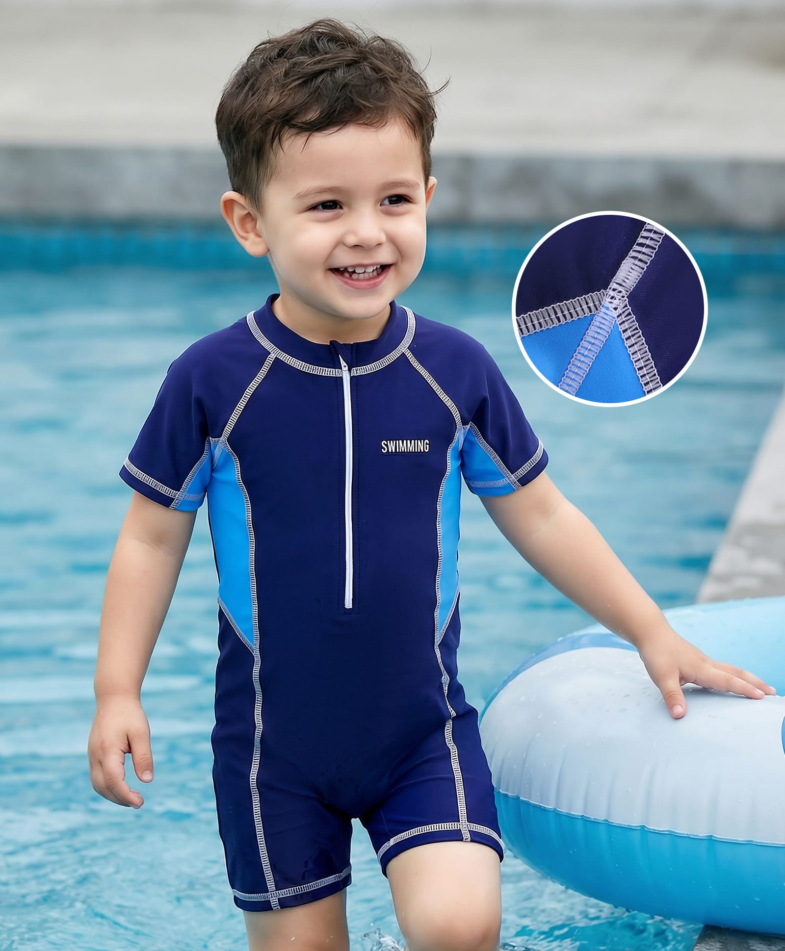 Mark & Mia Half Raglan Sleeves Legged Swimsuit with Text Print - Blue-picture-10