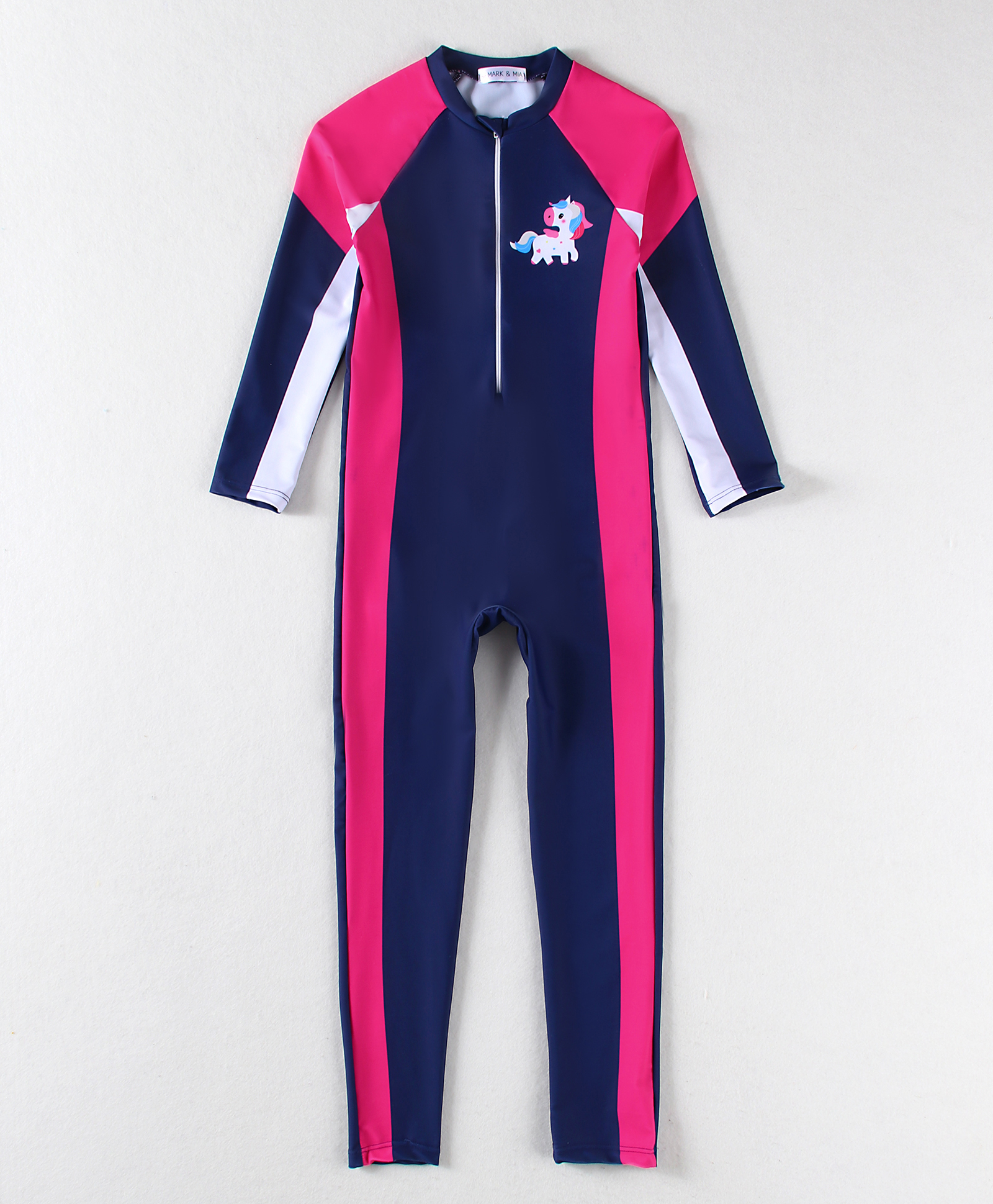 Mark & Mia Full Raglan Sleeves Legged Swimsuit With Color Block Design & Unicorn Print - Navy Blue & Pink-image-10