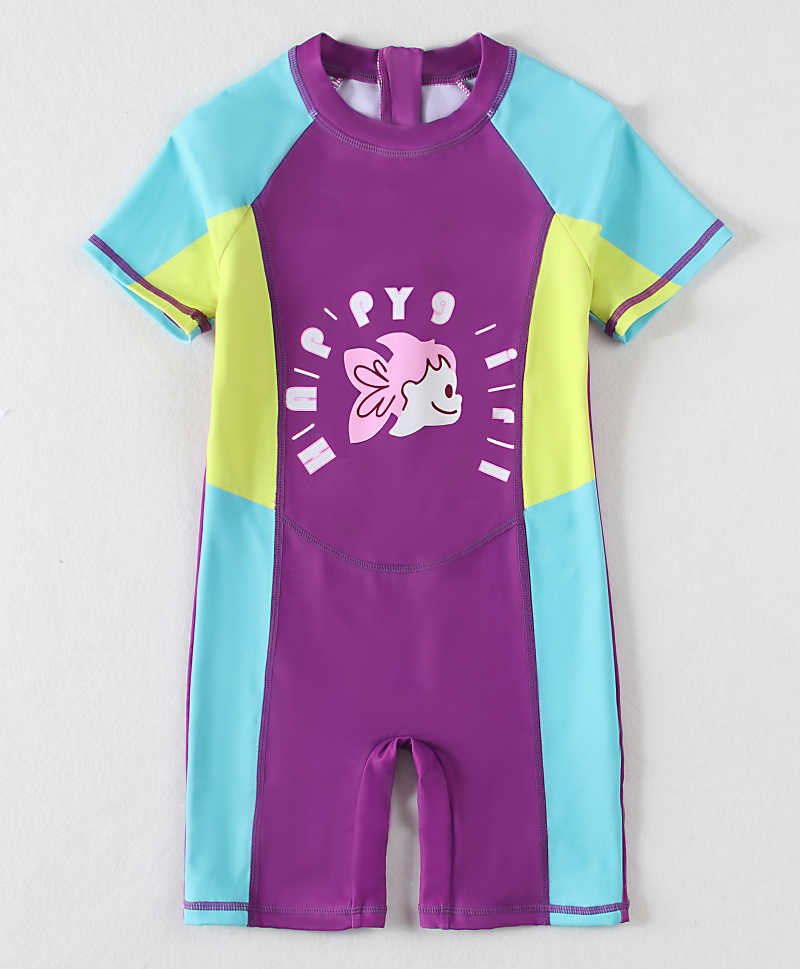 Mark & Mia Half Raglan Sleeves Printed Legged Swimsuit With Color Block Design - Purple-image-18