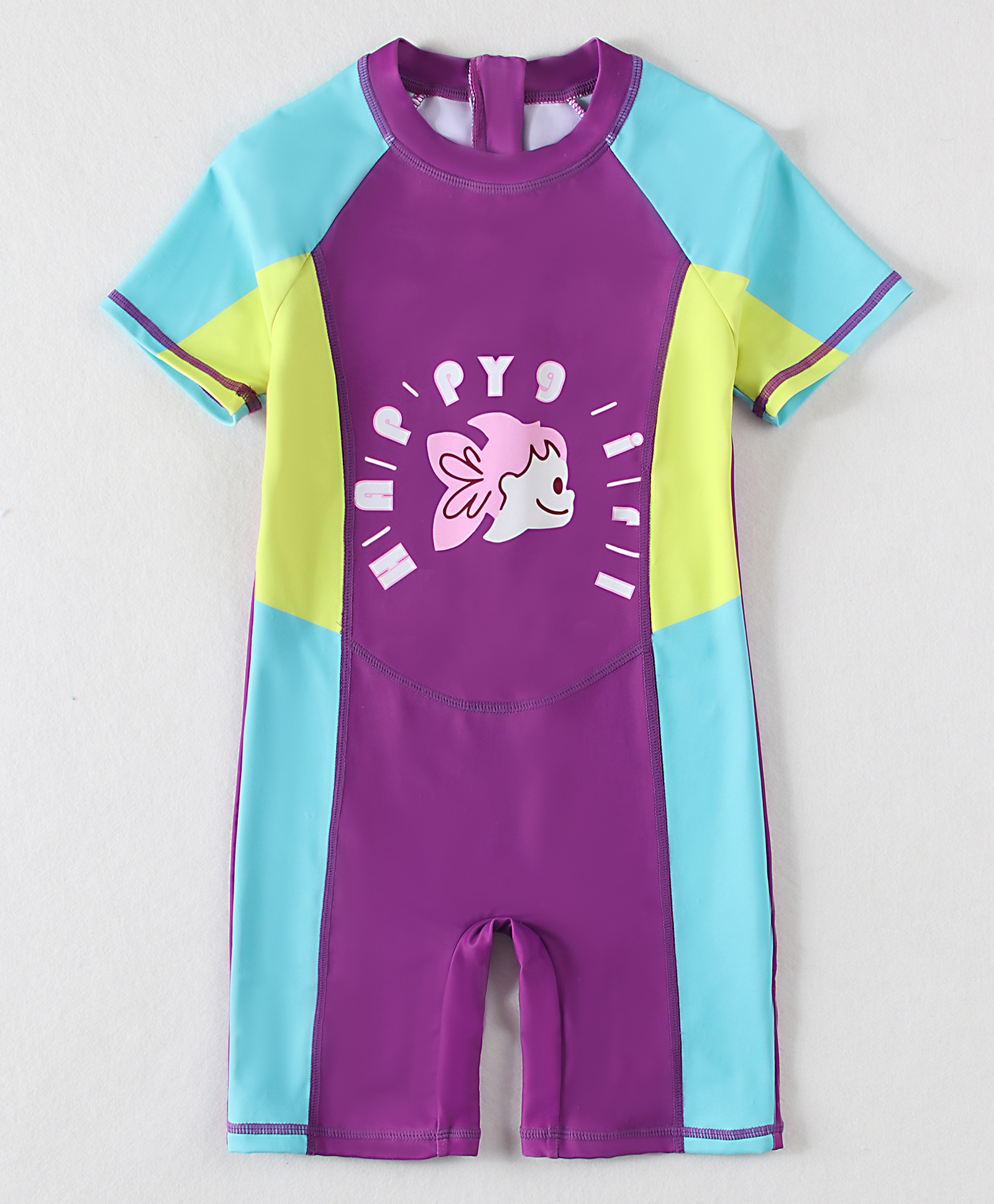 Mark & Mia Half Raglan Sleeves Printed Legged Swimsuit With Color Block Design - Purple-image-16
