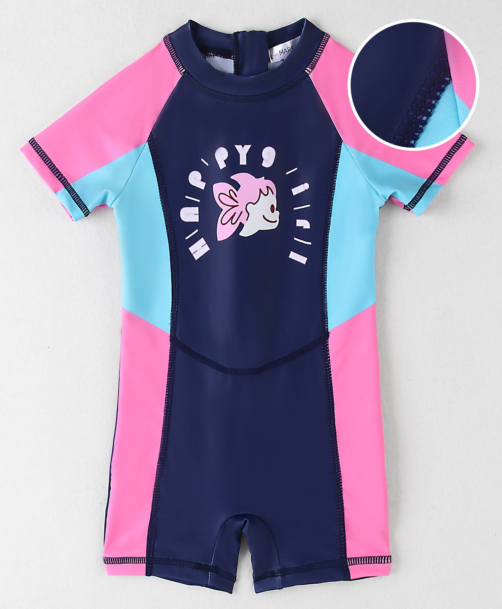 Mark & Mia Half Raglan Sleeves Printed Legged Swimsuit With Color Block Design - Navy Blue-image-14