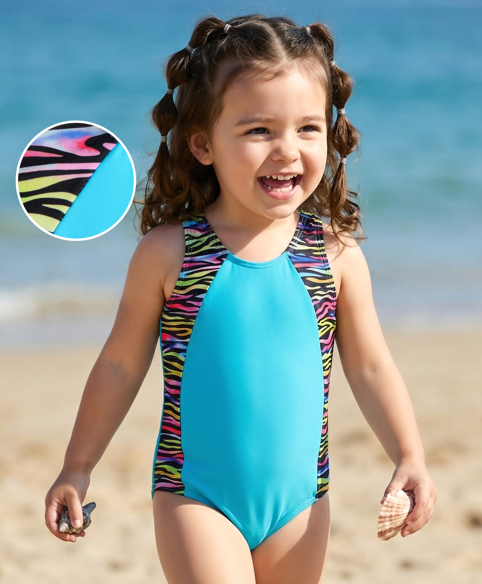 Mark & Mia Sleeveless V Cut Swimsuit Tiger Stripes Print - Blue-image-10