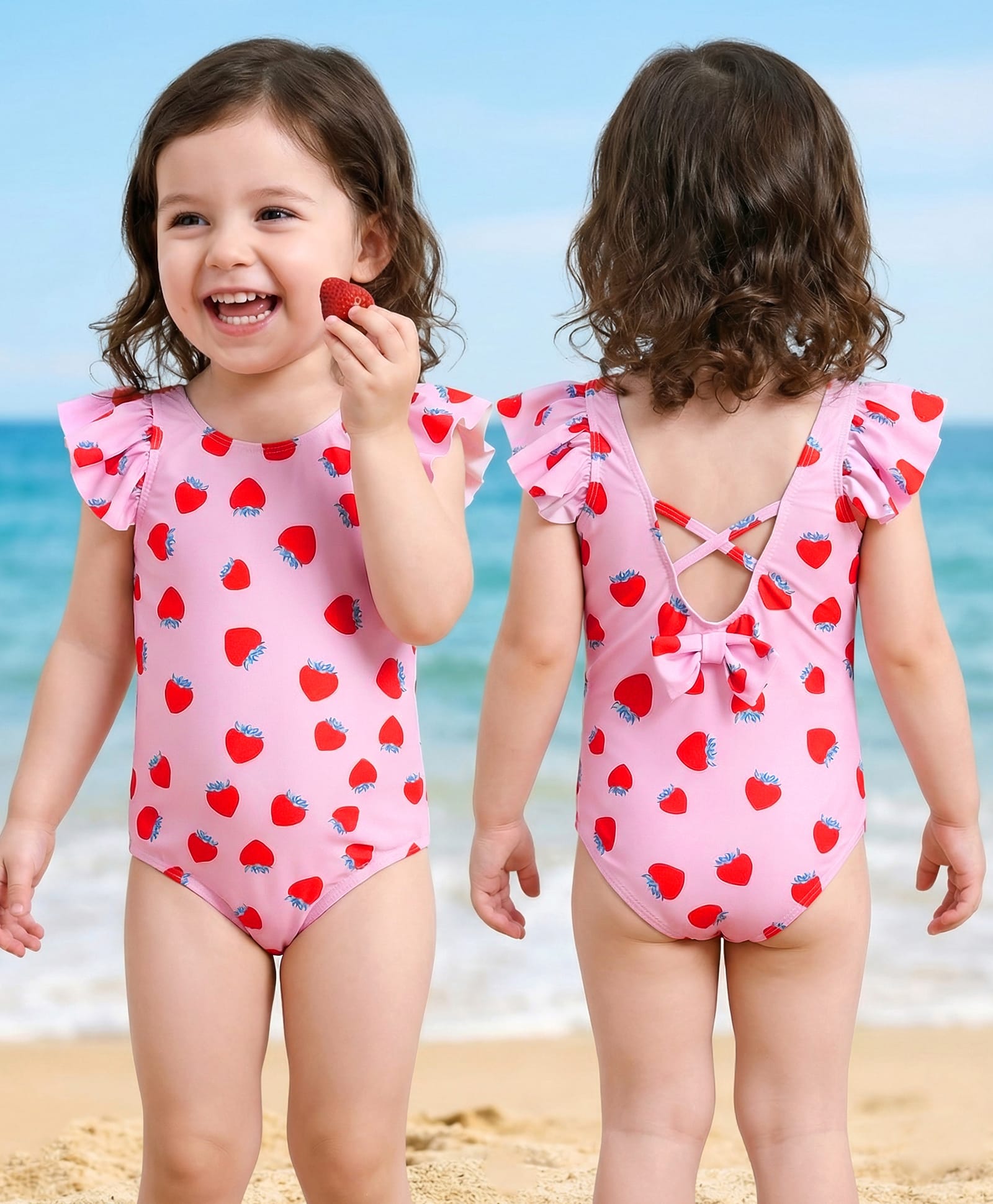Mark & Mia Sleeveless V Cut Swimsuit Strawberry Print - Pink