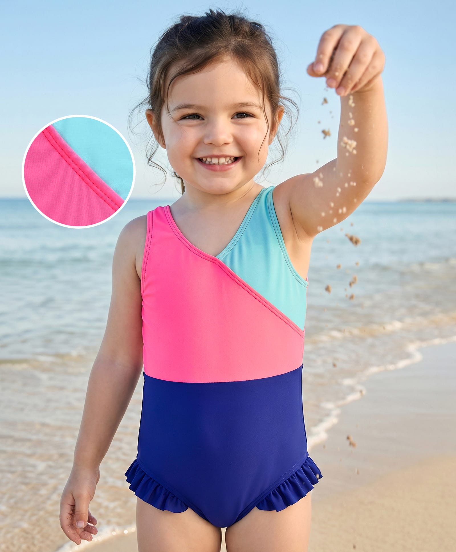 Mark & Mia Sleeveless V Cut Swimsuit With Cut & Sew Design - Multicolor-image-33