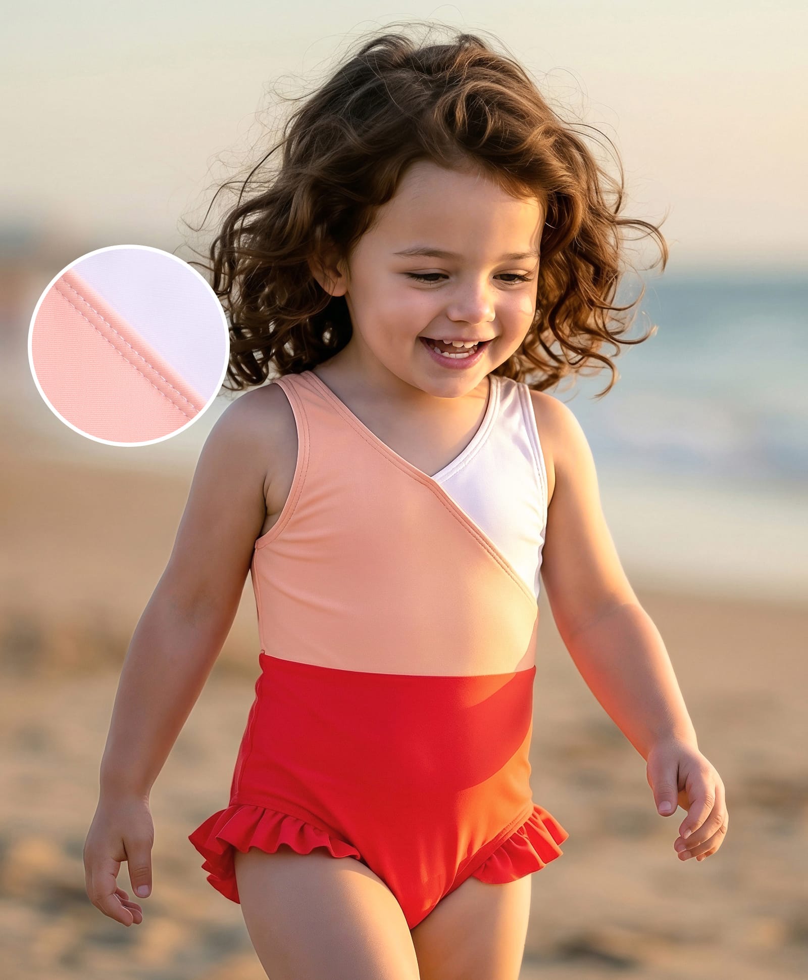 Mark & Mia Sleeveless V Cut Swimsuit With Cut & Sew Design - Multicolor-image-32