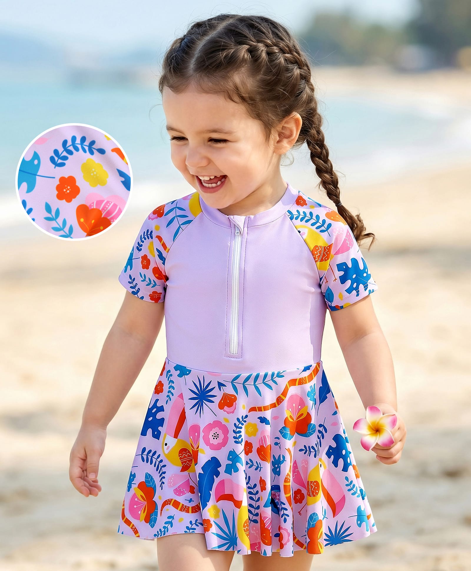 Mark & Mia Half Raglan Sleeves Frock Swimsuit With Floral Print - Pink-image-21