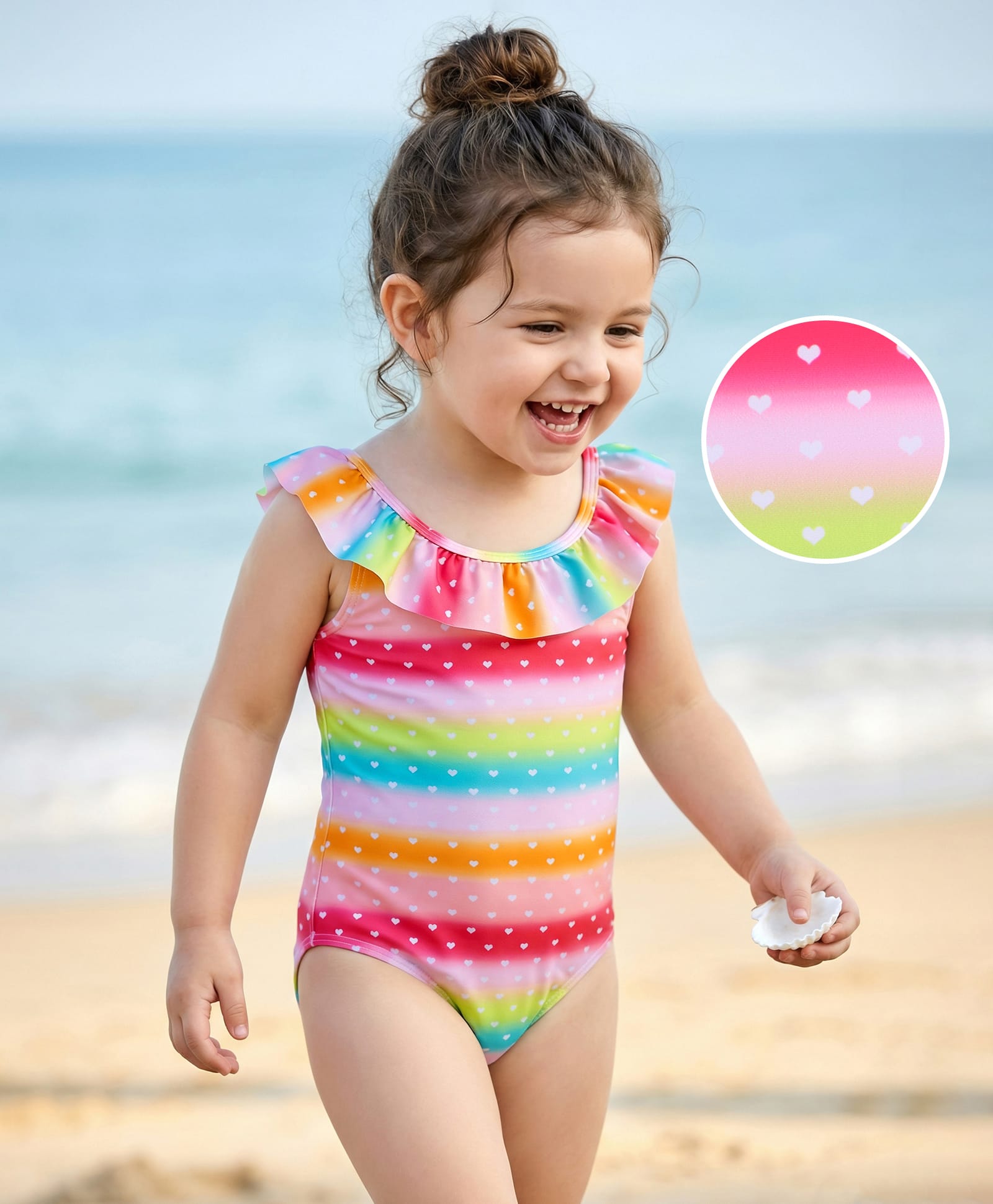 Mark & Mia Sleeveless V Cut Swimsuit With Heart Print - Multicolor-image-36