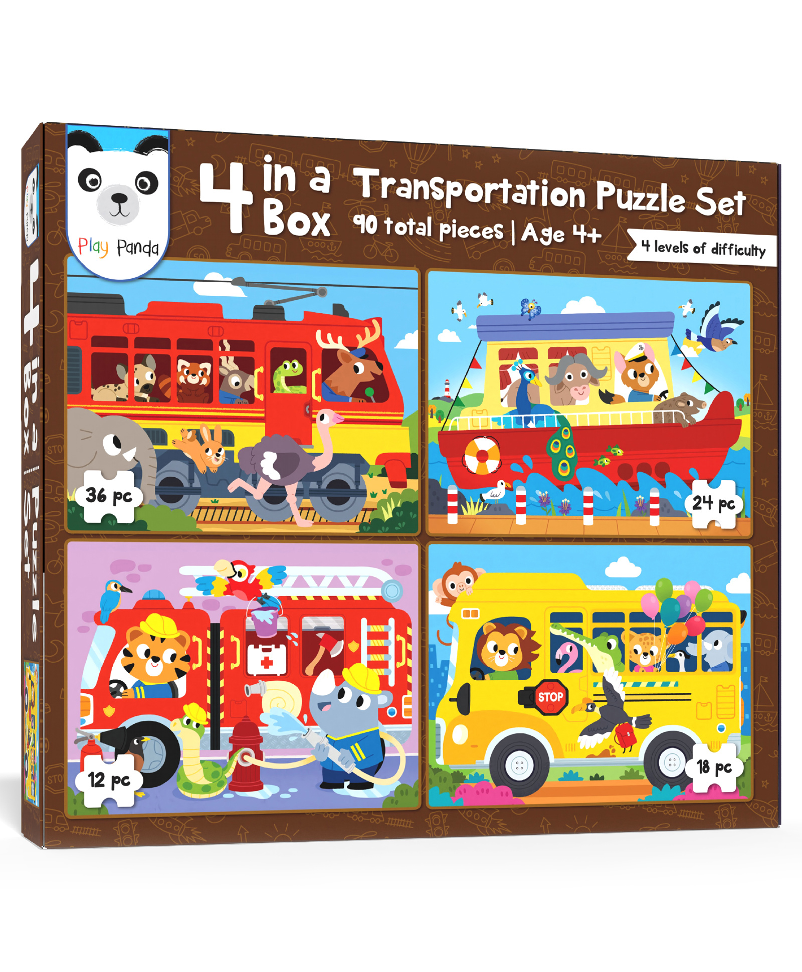 Play Panda 4 in a Box Vehicles Puzzle With 90 Pieces - Multicolor-image-18