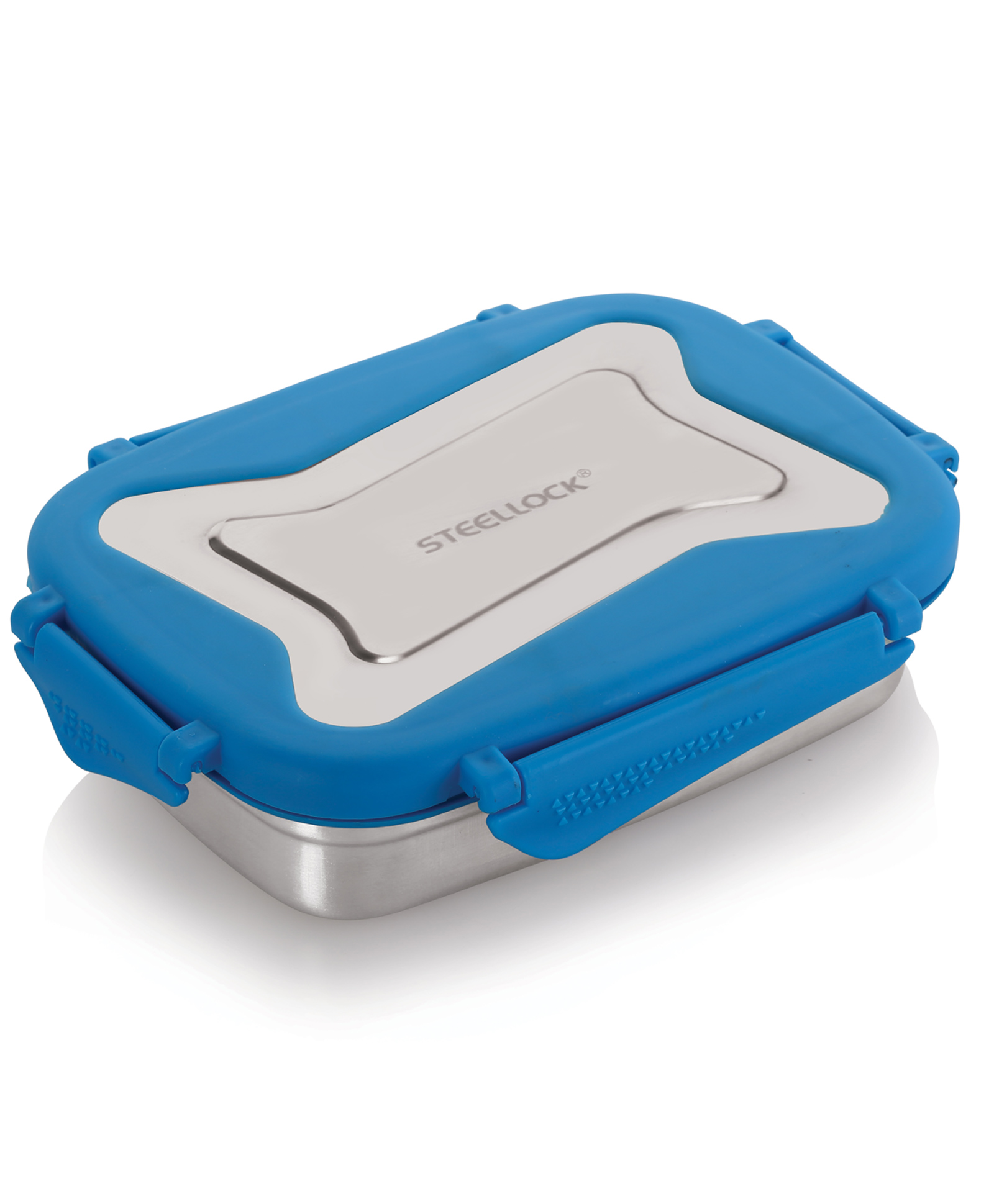 steel lock Steellock Smart Stainless Steel Tiffin Lunch Box For Kids and Adults | Airtight & Leakproof | Rectangle Tiffin Box For School & Office With Steel Lid | Blue 750ml-picture-16