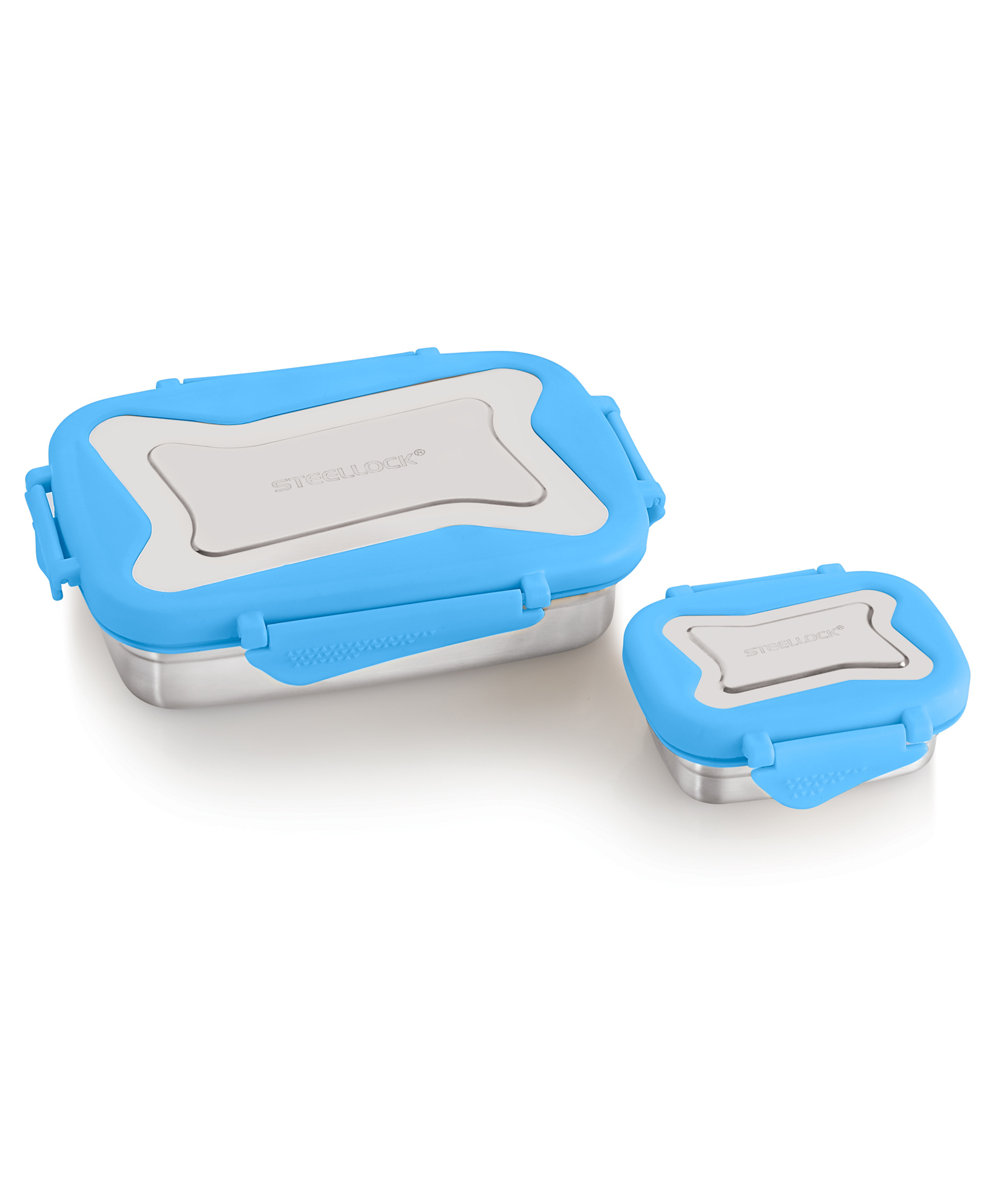 Steellock Smart Stainless Steel Tiffin Lunch Box For Kids and Adults 2 pc Set | Airtight & Leakproof | Rectangle Combo Tiffin Box For School & Office With Steel Lid | (1pc - 750ml & 1pc - 170ml) Blue-image-13