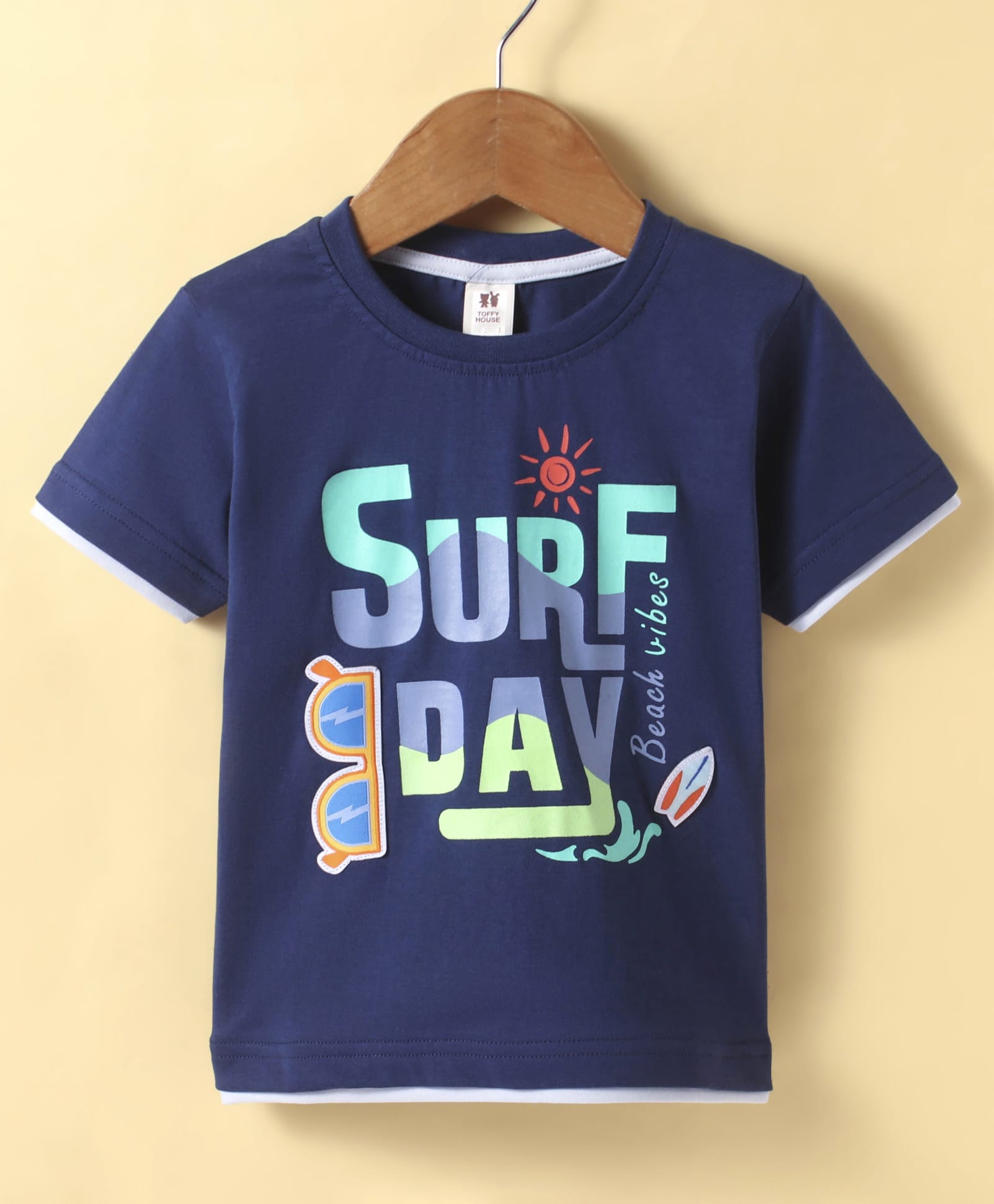 ToffyHouse Single Jersey Knit Half Sleeves T-Shirt with Beach Theme Print - Navy Blue-image-39