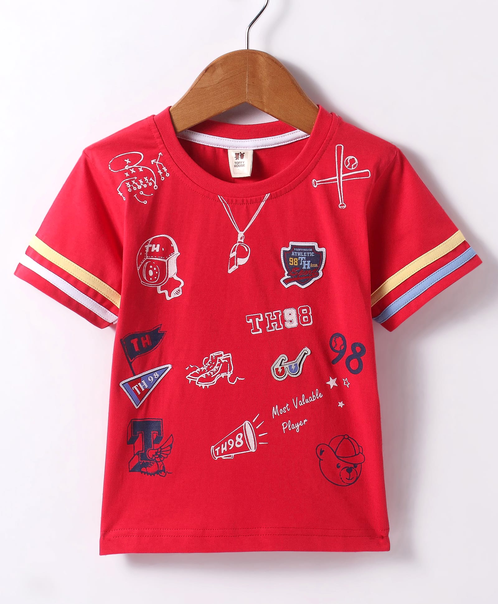 ToffyHouse Single Jersey Knit Half Sleeves T-Shirt with Sport Theme Print - Red-picture-37