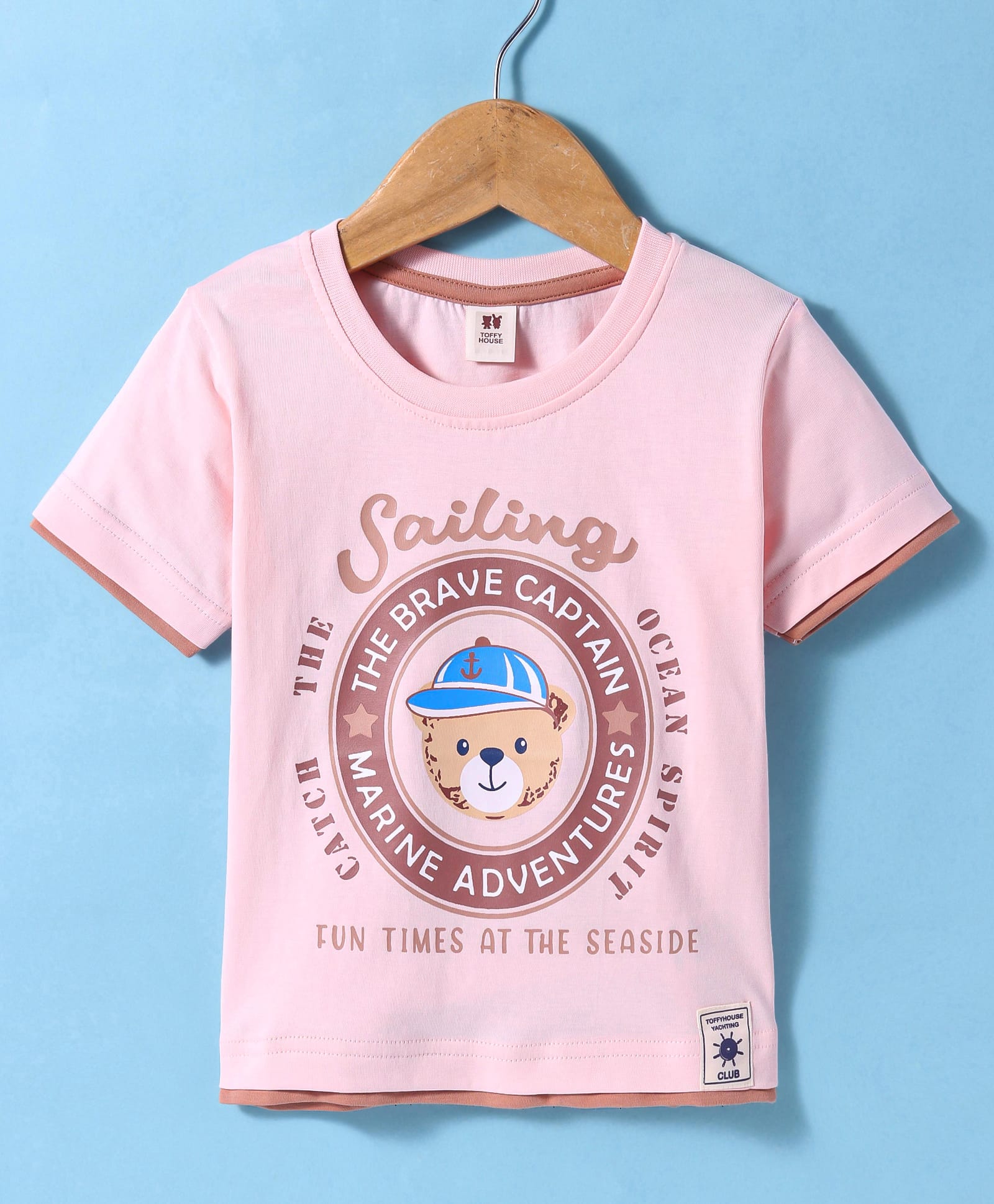 ToffyHouse Single Jersey Knit Half Sleeves T-Shirt with Text Print - Light Pink-picture-38