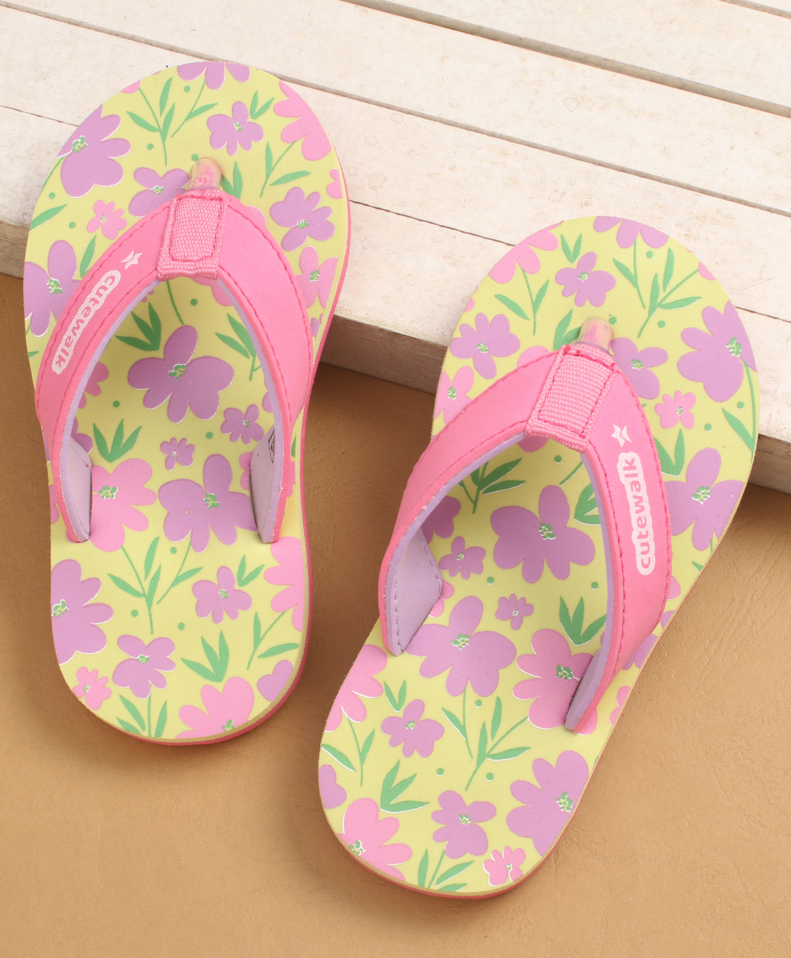 Cute Walk by Babyhug Slip On Flip Flops with Floral Print - Pink