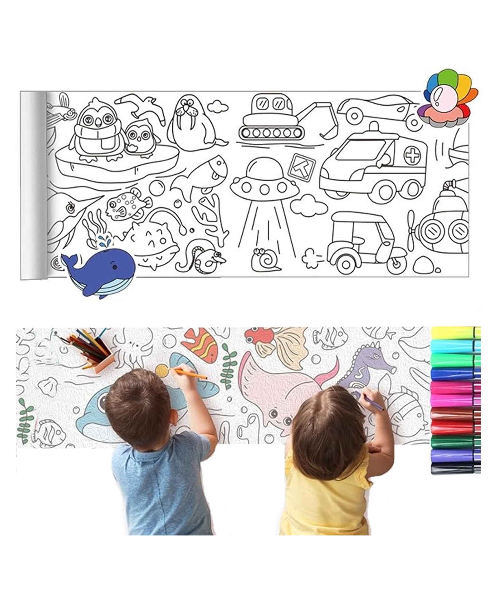 MUREN children Drawing roll Coloring paper, DIY Painting sheet for Kids , Coloring Paper for Art, Early Education, and DIY Projects Assorted Color and Design Pack of 2-picture-43
