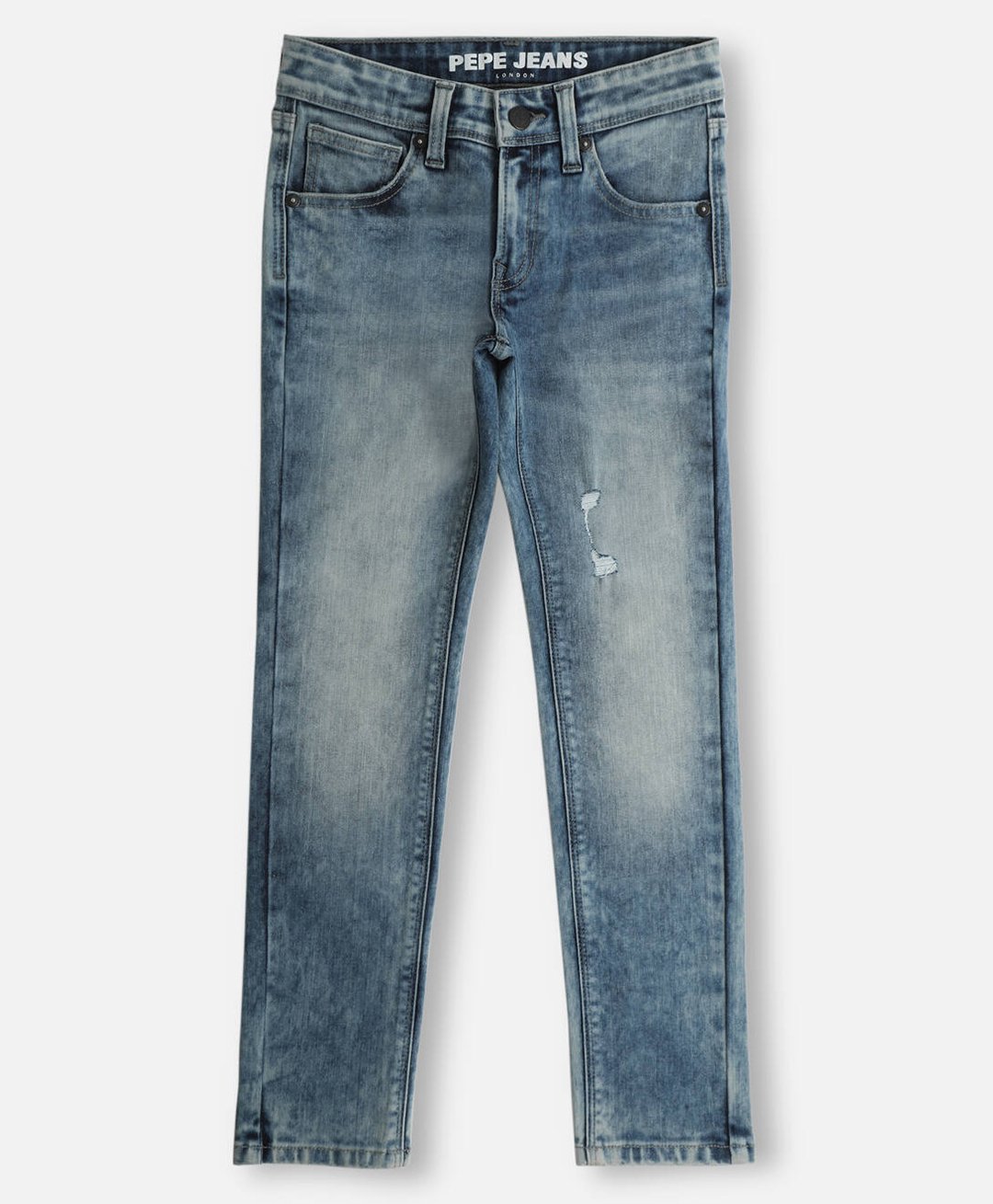 Pepe Jeans Ankle Length Washed Jeans With Distressed Pattern - Royal Blue-picture-13