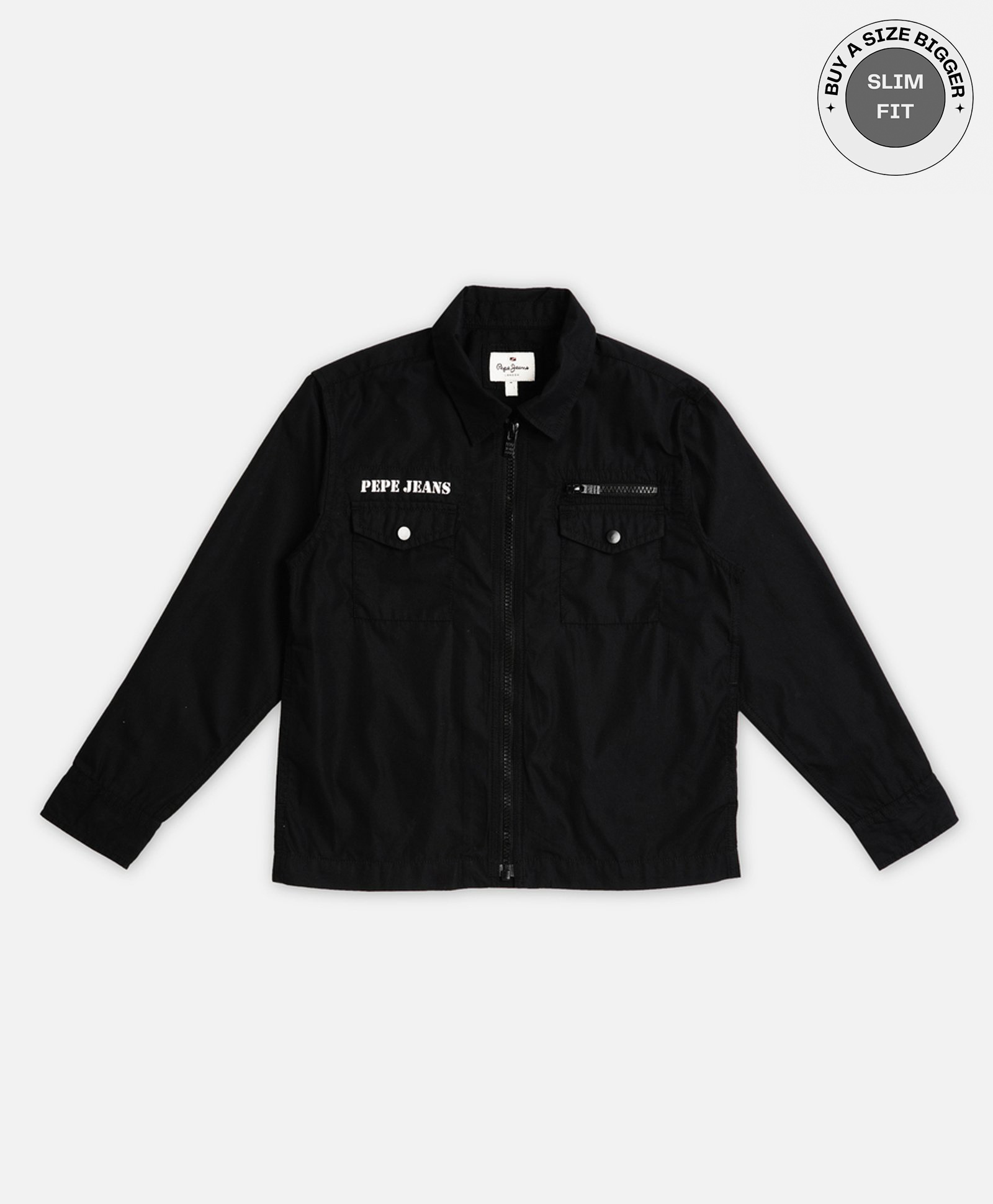 Pepe Jeans Cotton Blend Woven Full Sleeves Solid Zipper Shacket with Text Print - Black-image-32