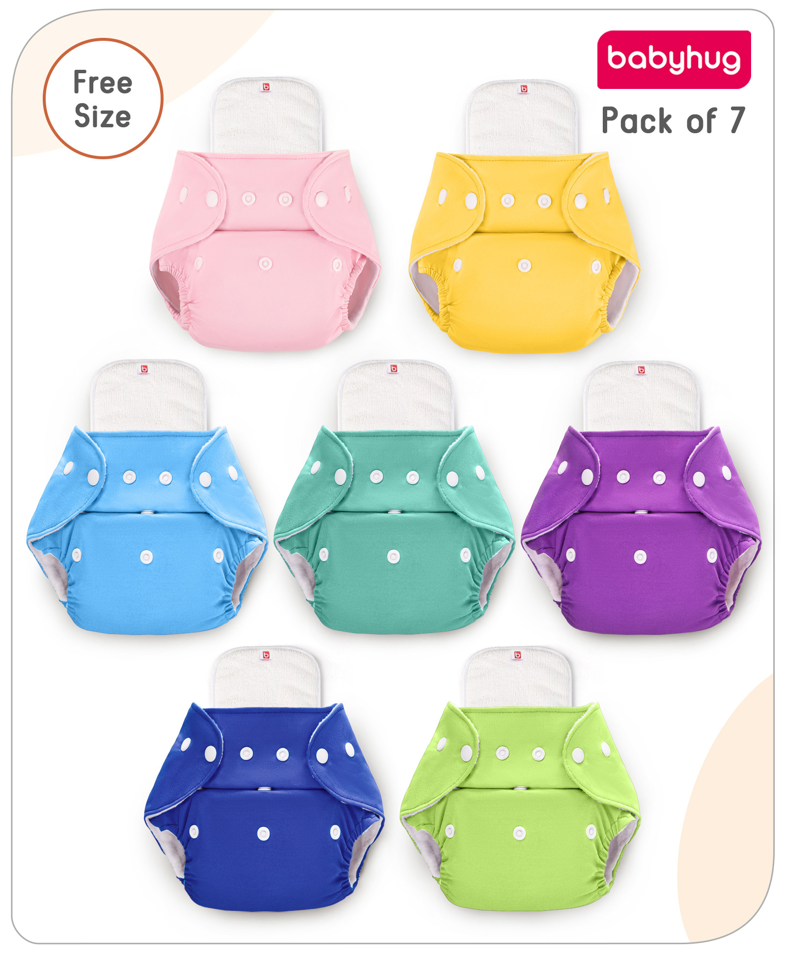 BabyhugFree Size Reusable Cloth Diaper with Inserts Pack of 7 - Multicolour-image-10