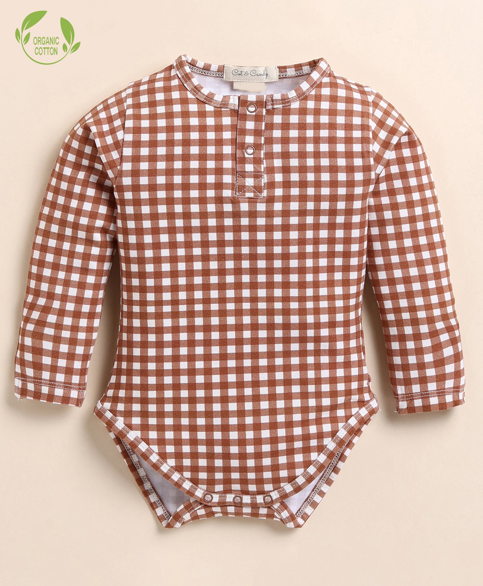 Cot & Candy Organic Cotton Full Sleeves Checked Onesie - Maroon-picture-27