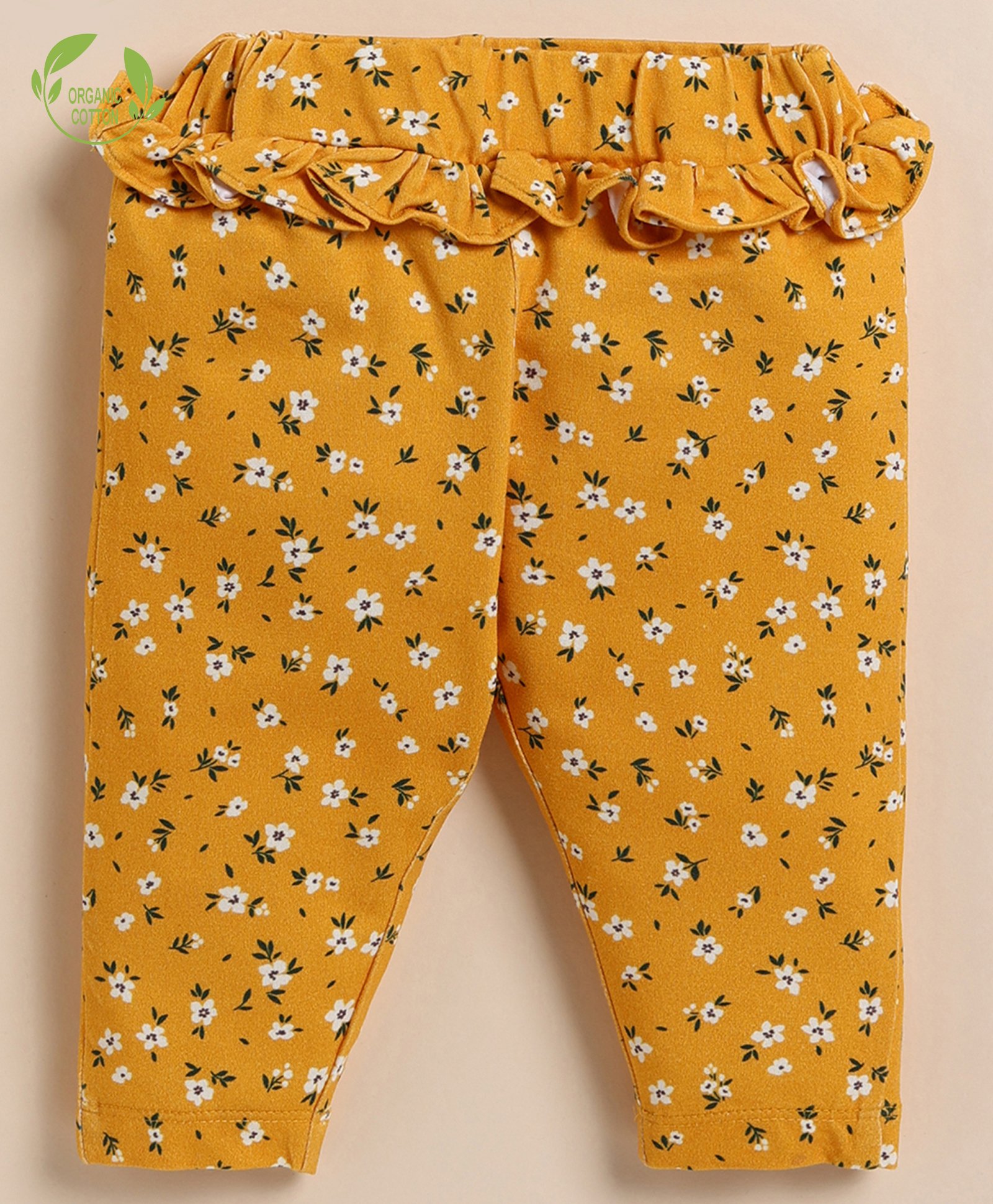 Cot & Candy Organic Cotton Floral Printed Leggings - Mustard-image-13