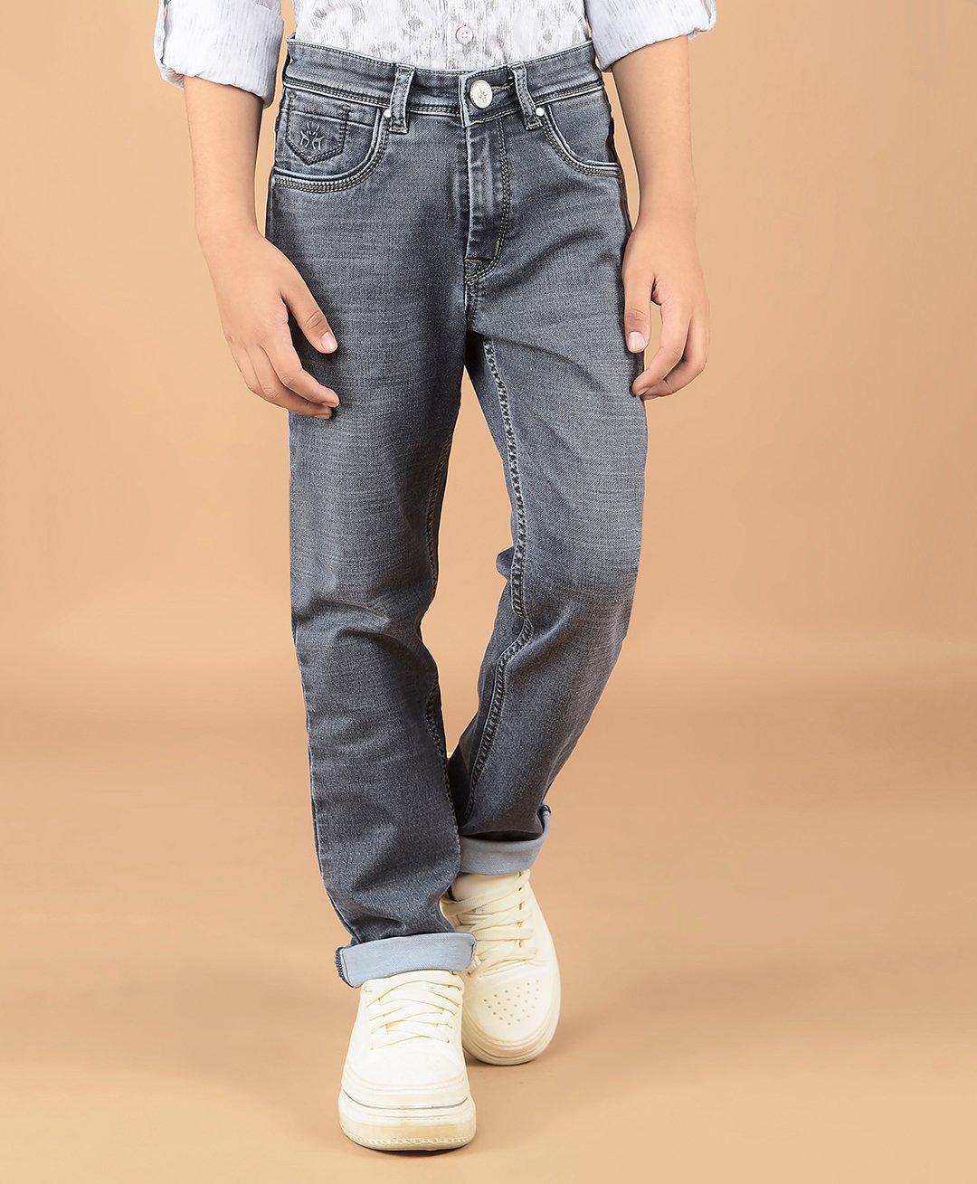 CRIMSOUNE CLUB Cotton Solid Jeans - Grey-picture-24