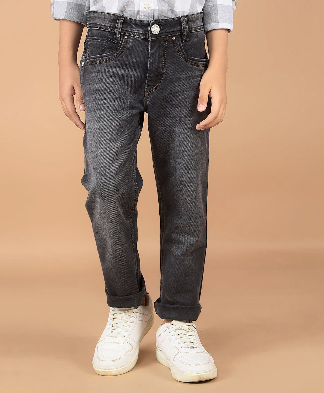 CRIMSOUNE CLUB Cotton Washed Jeans - Grey-image-1