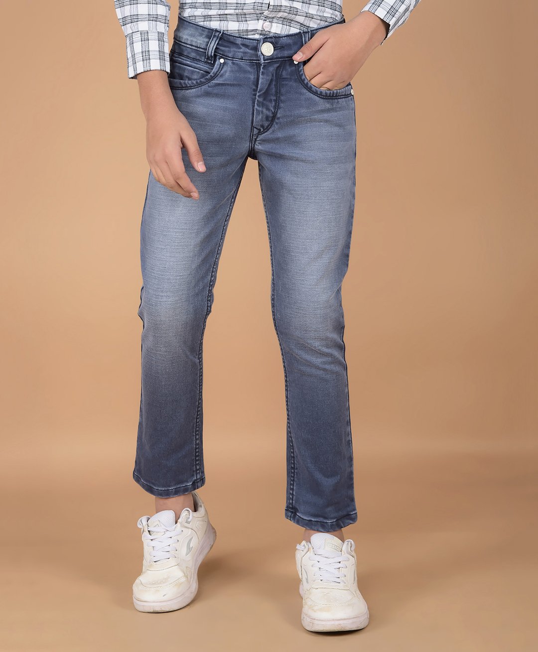 CRIMSOUNE CLUB Cotton Washed Jeans - Blue-picture-12