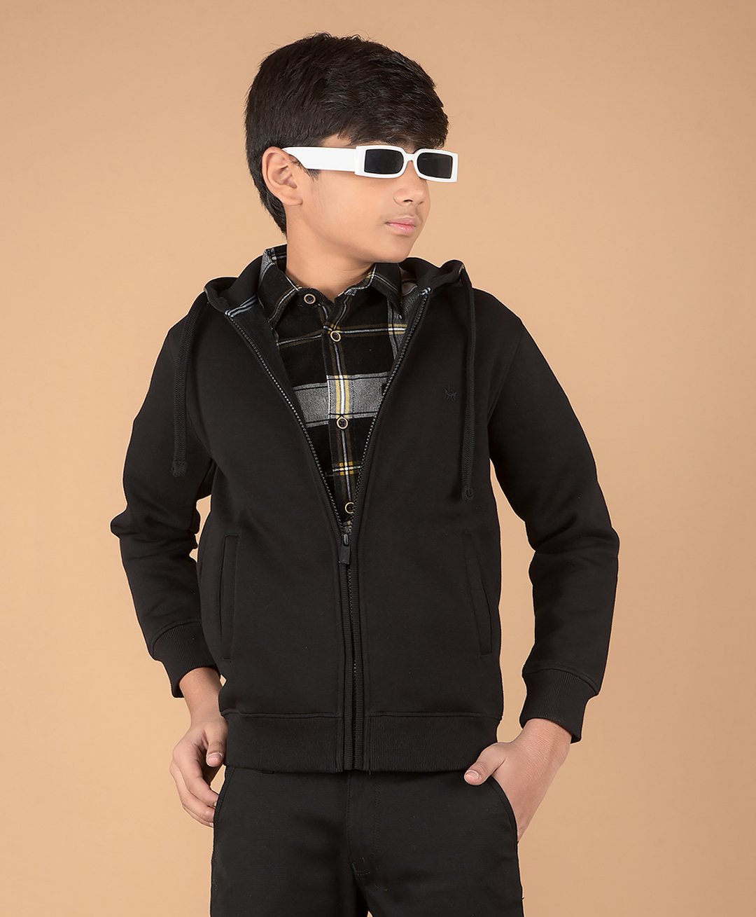 CRIMSOUNE CLUB Cotton Solid Hooded Sweatshirt - Black-picture-37