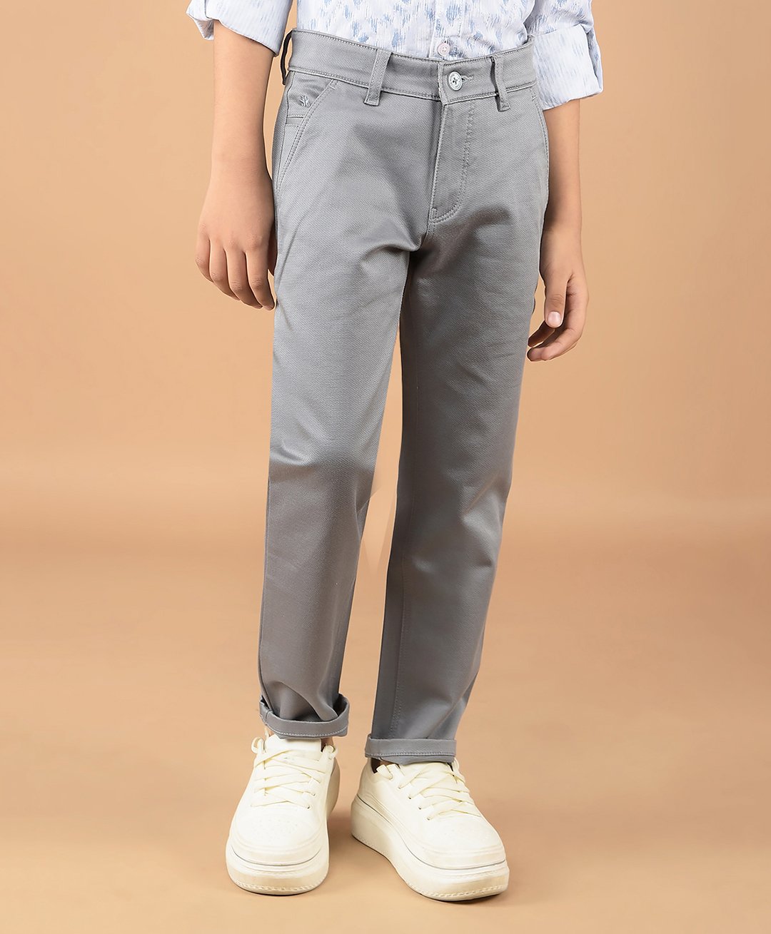 CRIMSOUNE CLUB Cotton Solid Trousers - Grey-picture-28