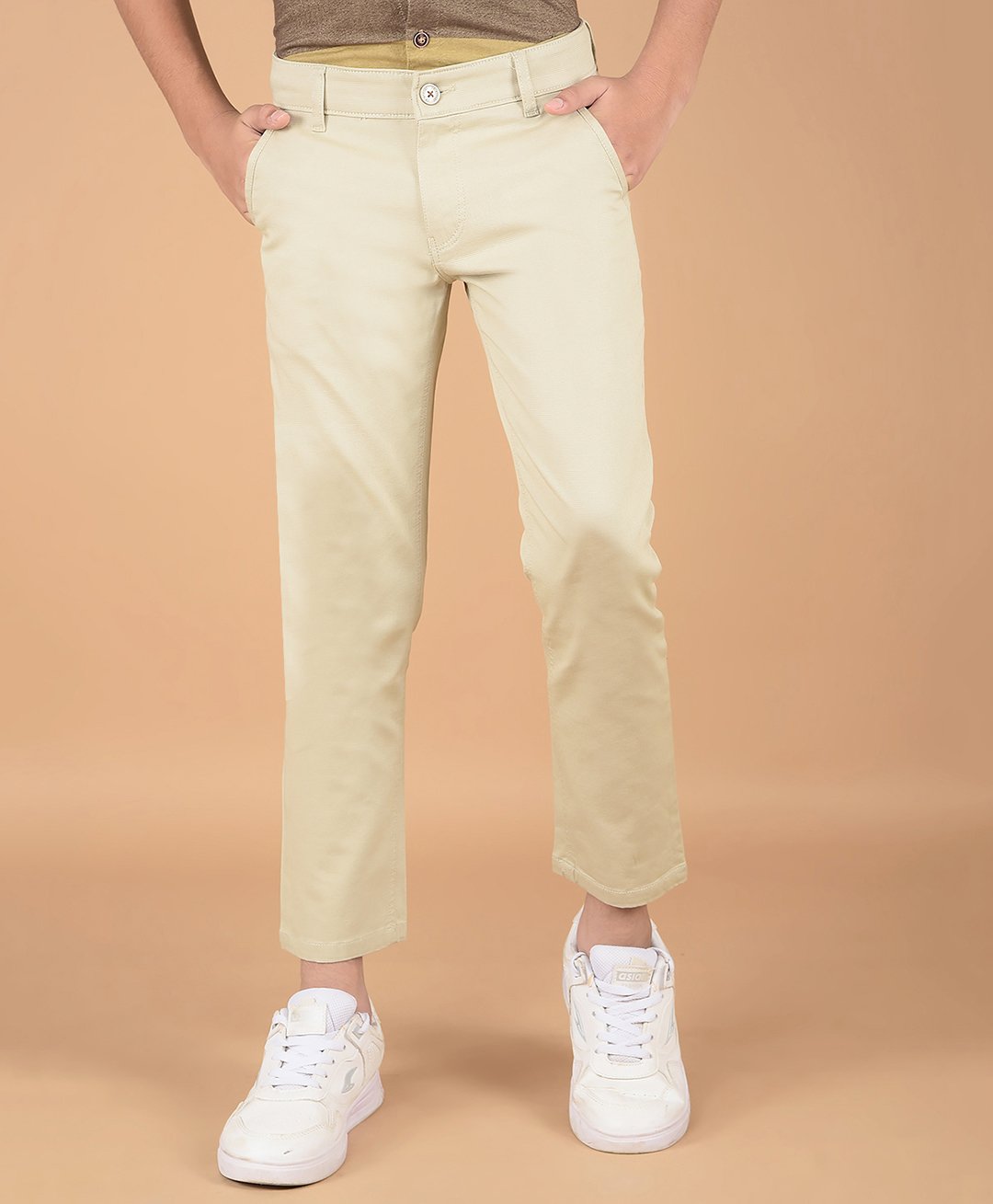 CRIMSOUNE CLUB Cotton Solid Trousers - Beige-picture-43