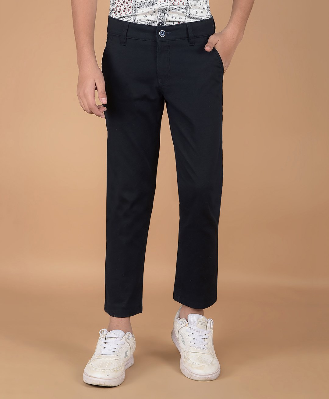 CRIMSOUNE CLUB Cotton Solid Trousers - Navy Blue-picture-41