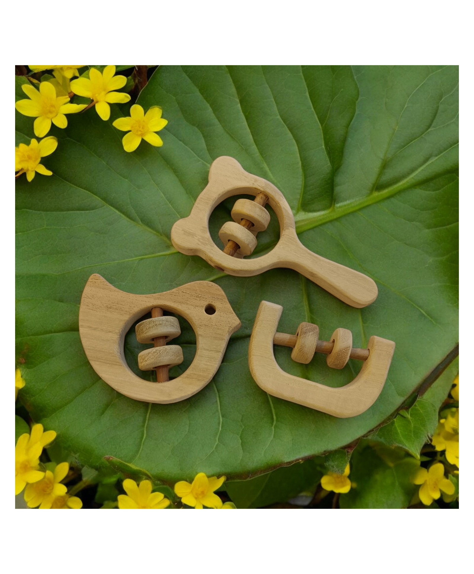 neemtoys Pure Neem Wooden Rattles|Sound Making Toys For Toddlers| Mickey Head , C Shape & Dove-picture-16