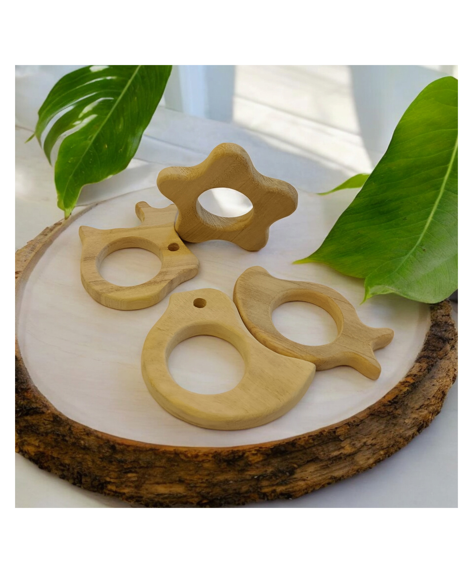 neemtoys Pack of 4Neem Wooden Teethers- Rabbit, Flower, Dove & Mango Shapes-image-18