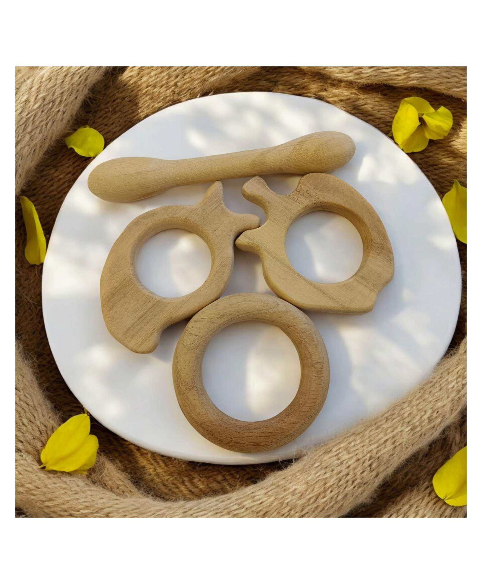 neemtoys Baby Neem Wooden Teethers - Apple, Mango, Dumbbell & Ring-picture-14