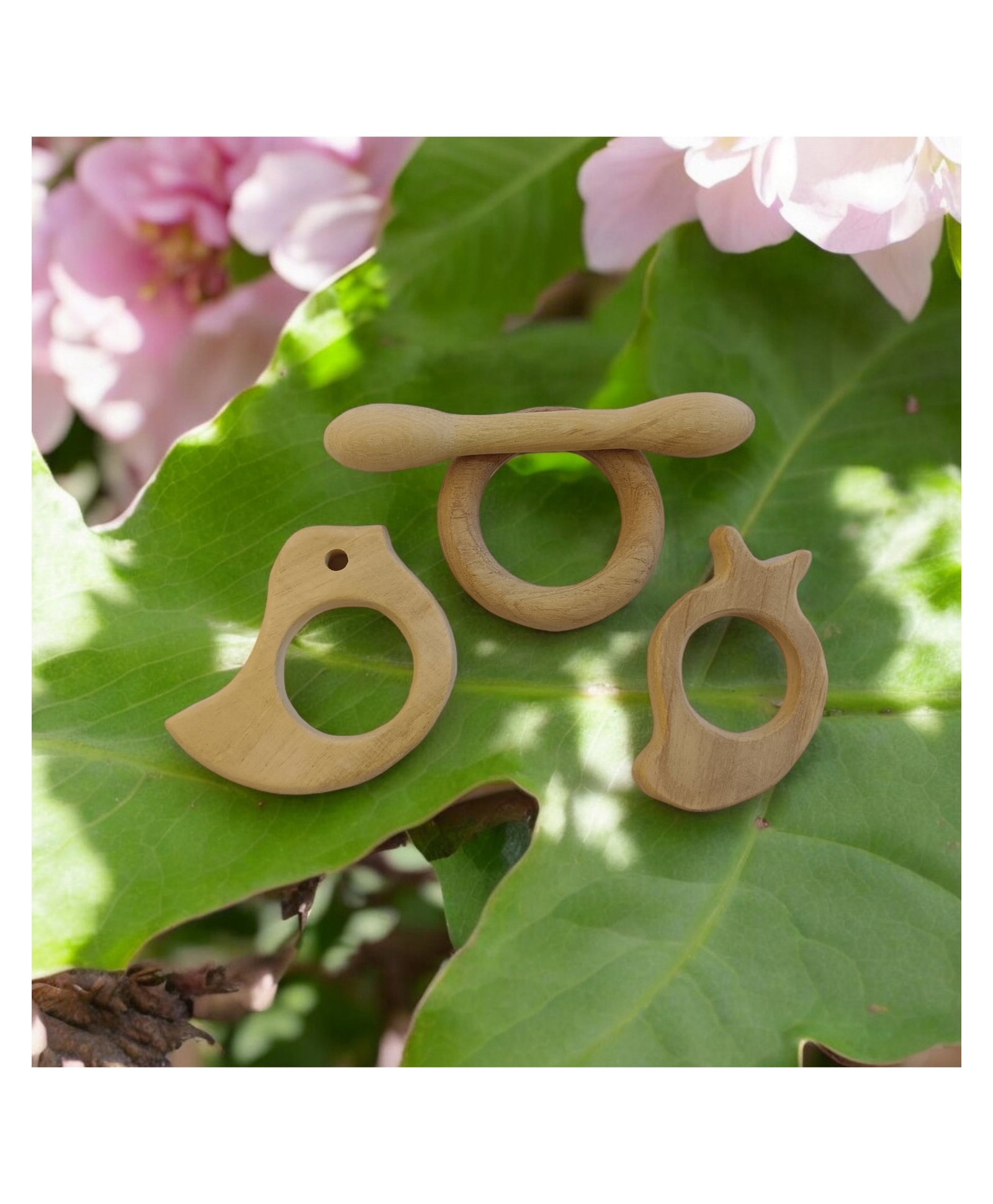 neemtoys Neem Wooden Teethers For Babies | Dumb bell, Ring, Mango & Dove Shapes-picture-10