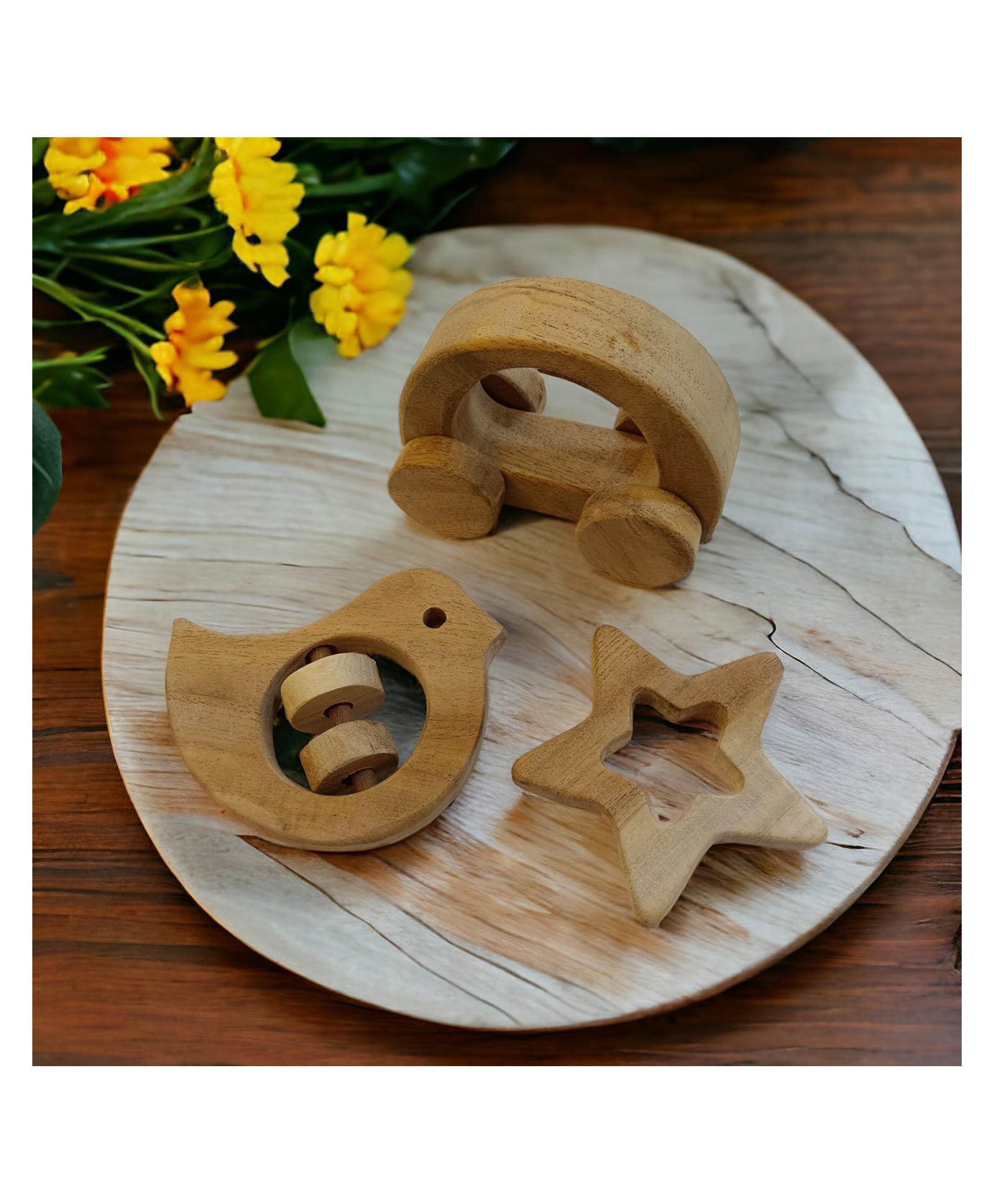 neemtoys Pack of 3 Neem Wooden Teether-Rattle-Wheel Toy-image-35