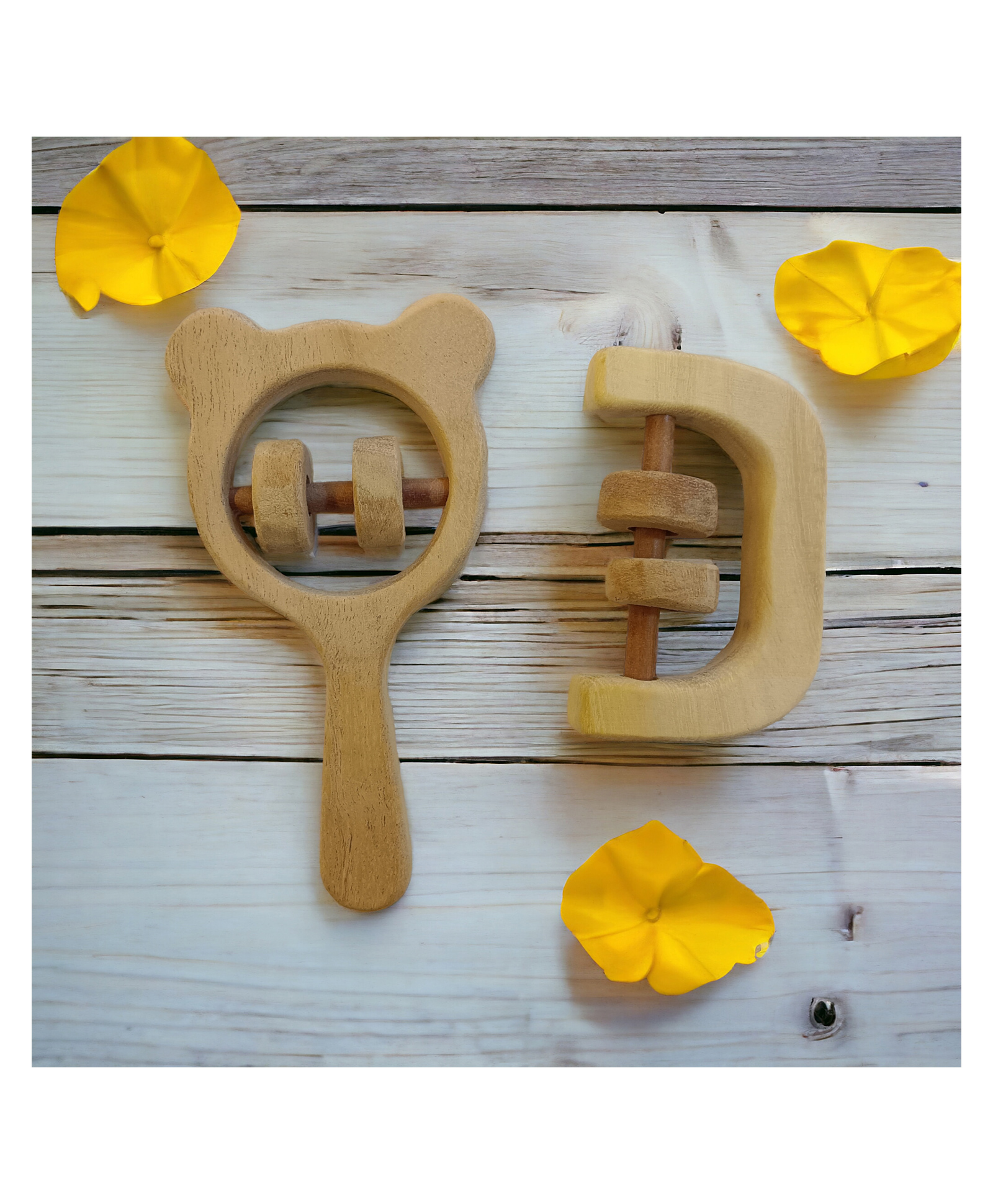 neemtoys Soothing Sound Making Set of 2Neem Wooden Rattles - Mickey Head & C Shape-image-29