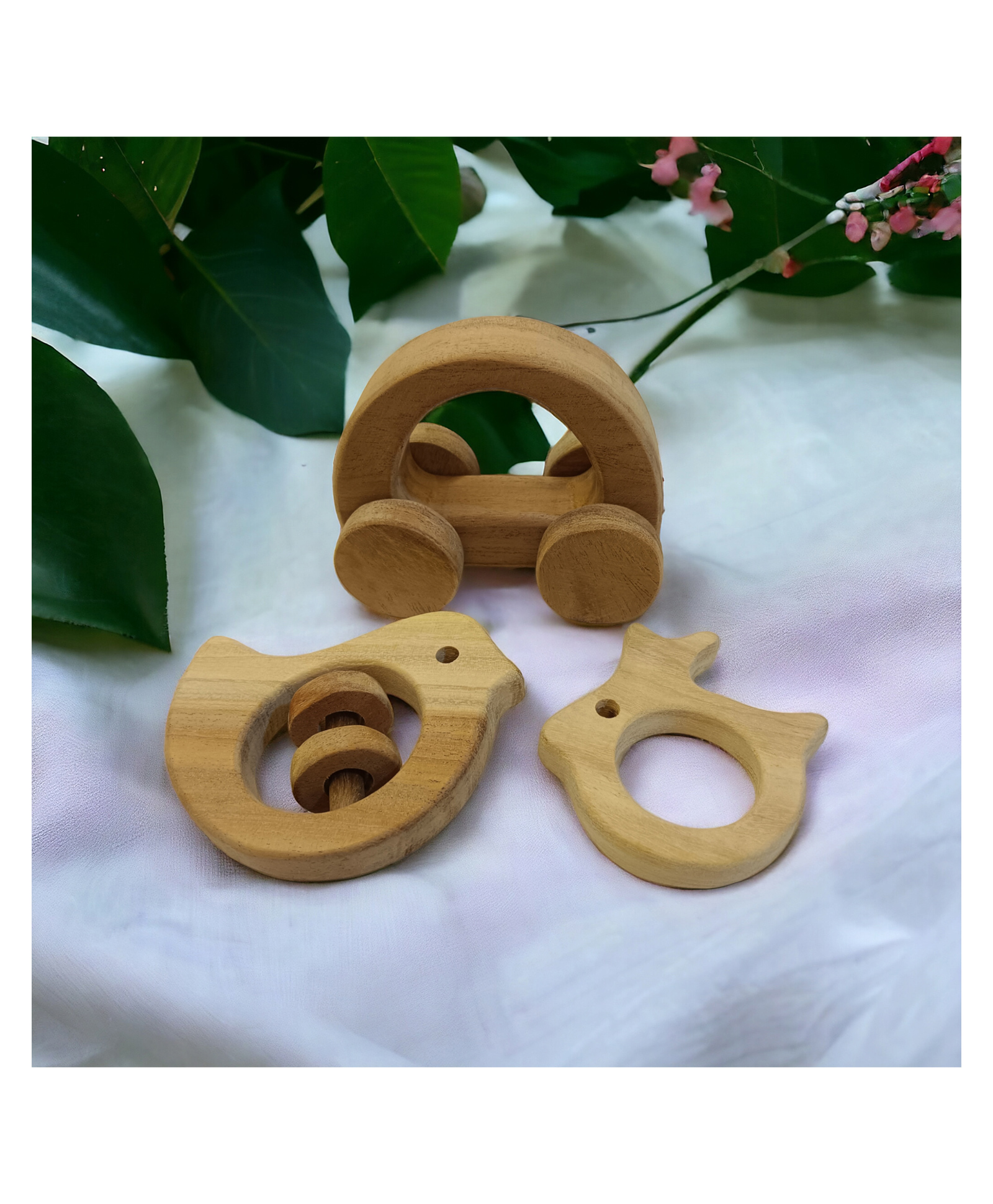 neemtoys Perfect Blend of Pull Toy, Rattle & Teether - Hallow Car, Dove & Rabbit Shapes-image-5