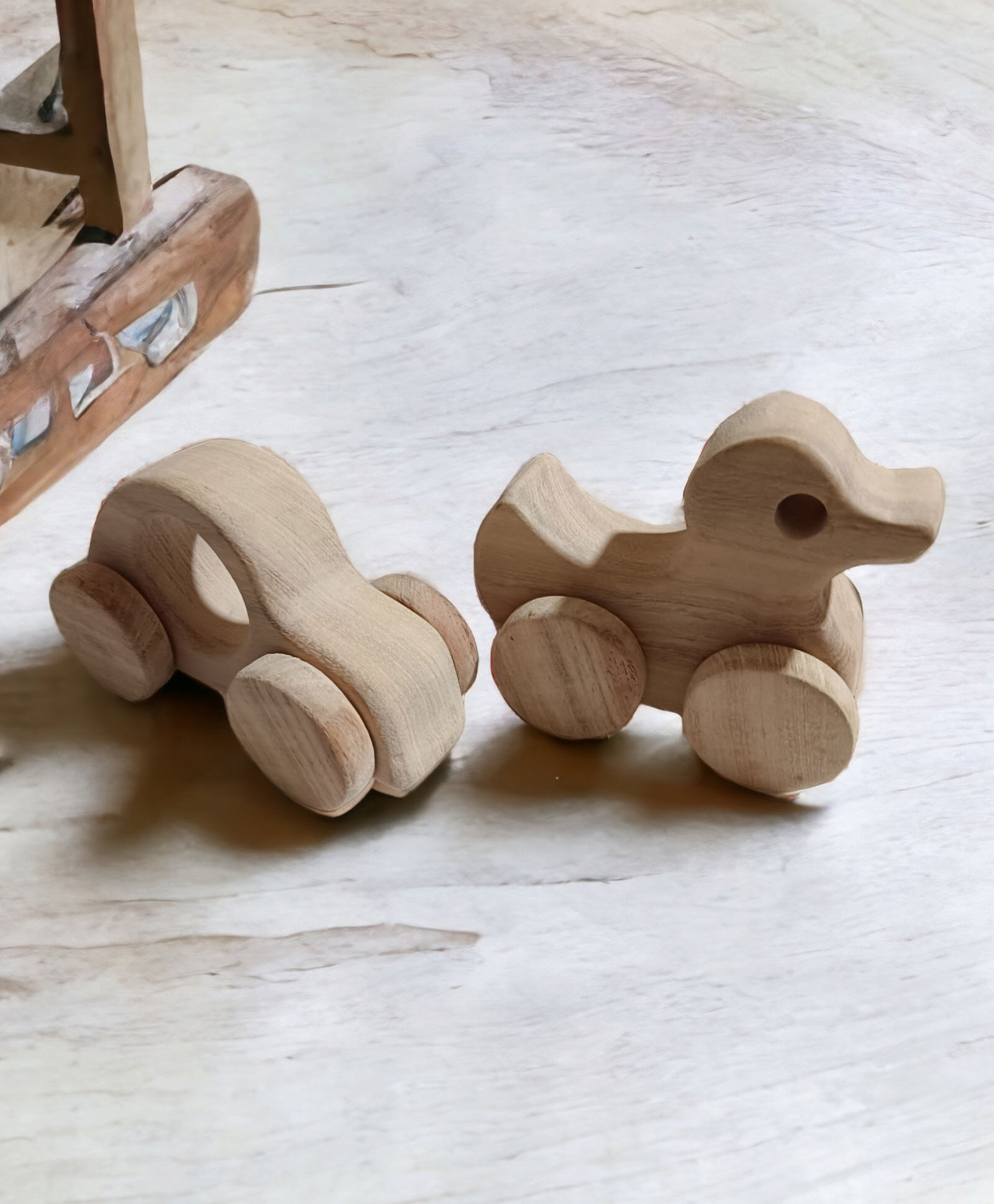 neemtoys Pack of 2 Neem Wooden Wheel Toys - Car & Duck Shapes-image-46
