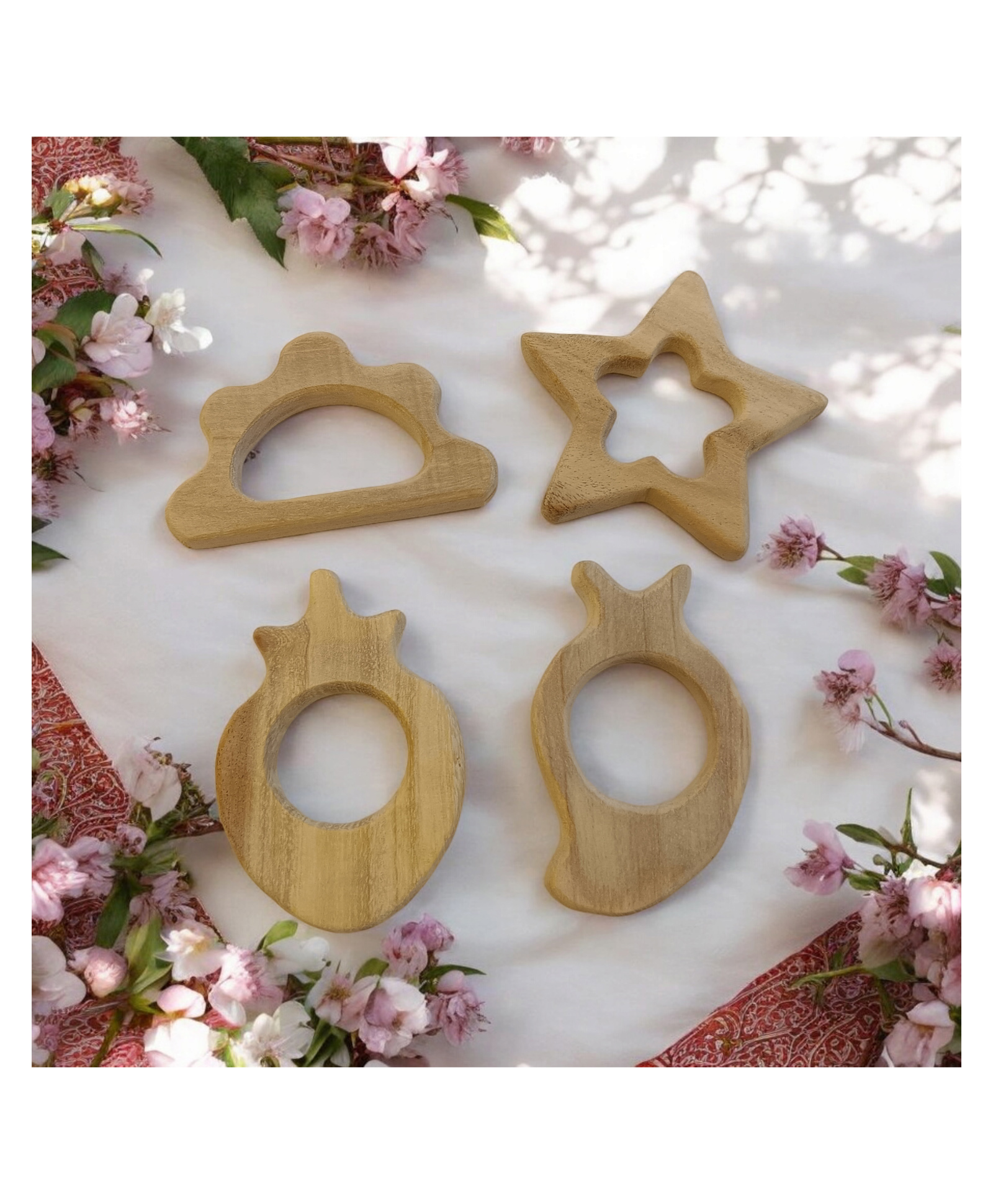 neemtoys Pack of 4 Neem Wooden Teethers For Babies |Star, Cloud, Strawberry & Mango-picture-10