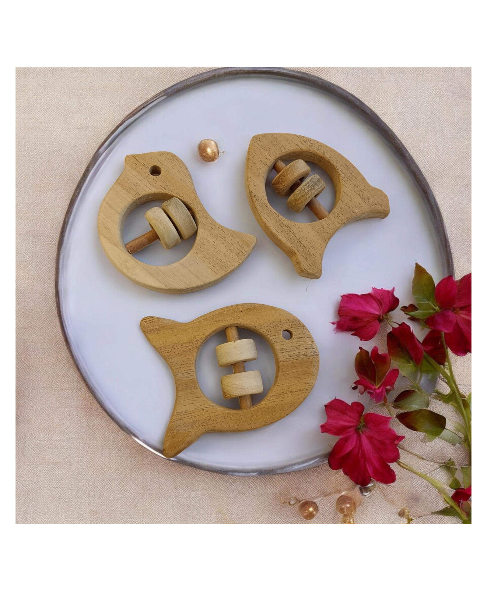 neemtoys Beautiful Rattle Toys - Dove, Fish & Rocket Shapes - From Pure Neem Wood-picture-11