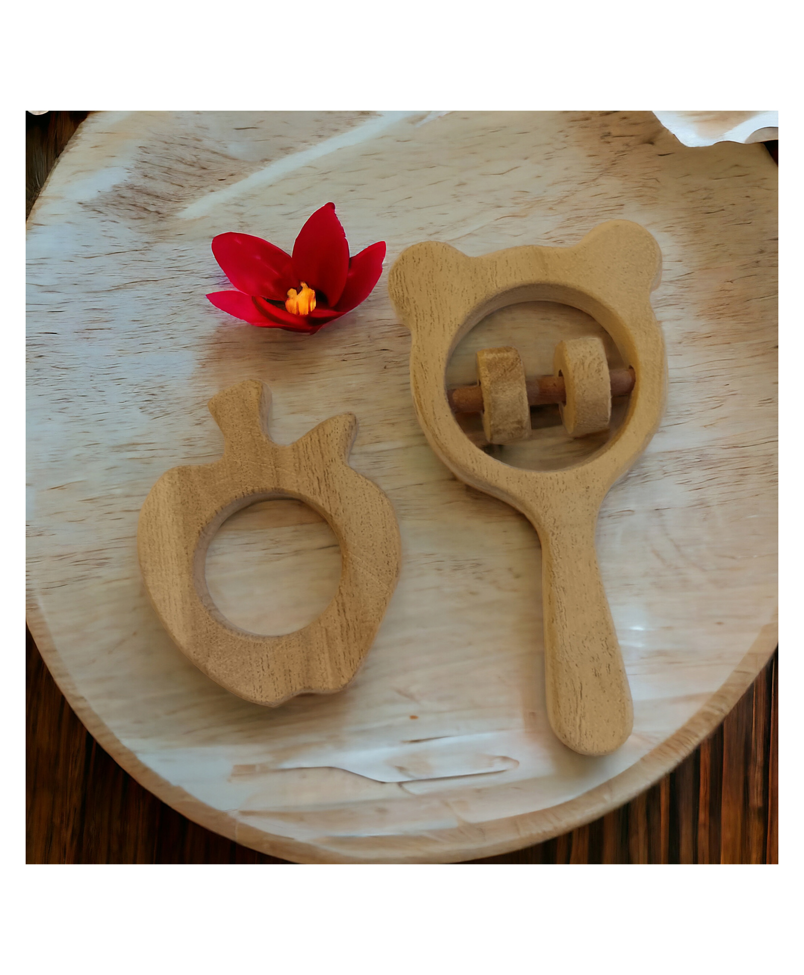 neemtoys Beautiful Combo of Neem Wooden Rattle & Teether - Mickey Head Rattle & Apple Teether-image-9